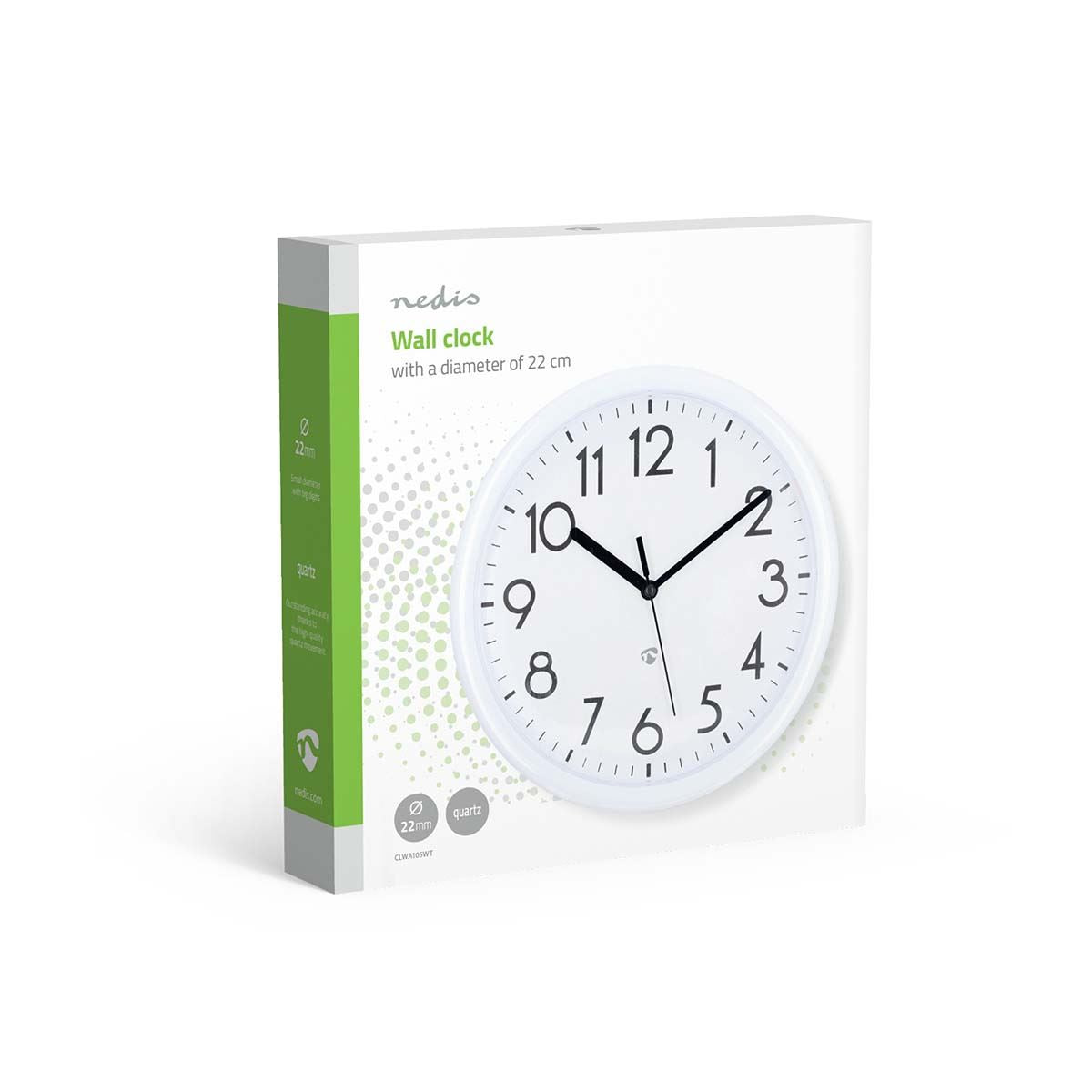 Nedis 22cm Wall Clock with Easy Read Numbers, Battery Powered -  White