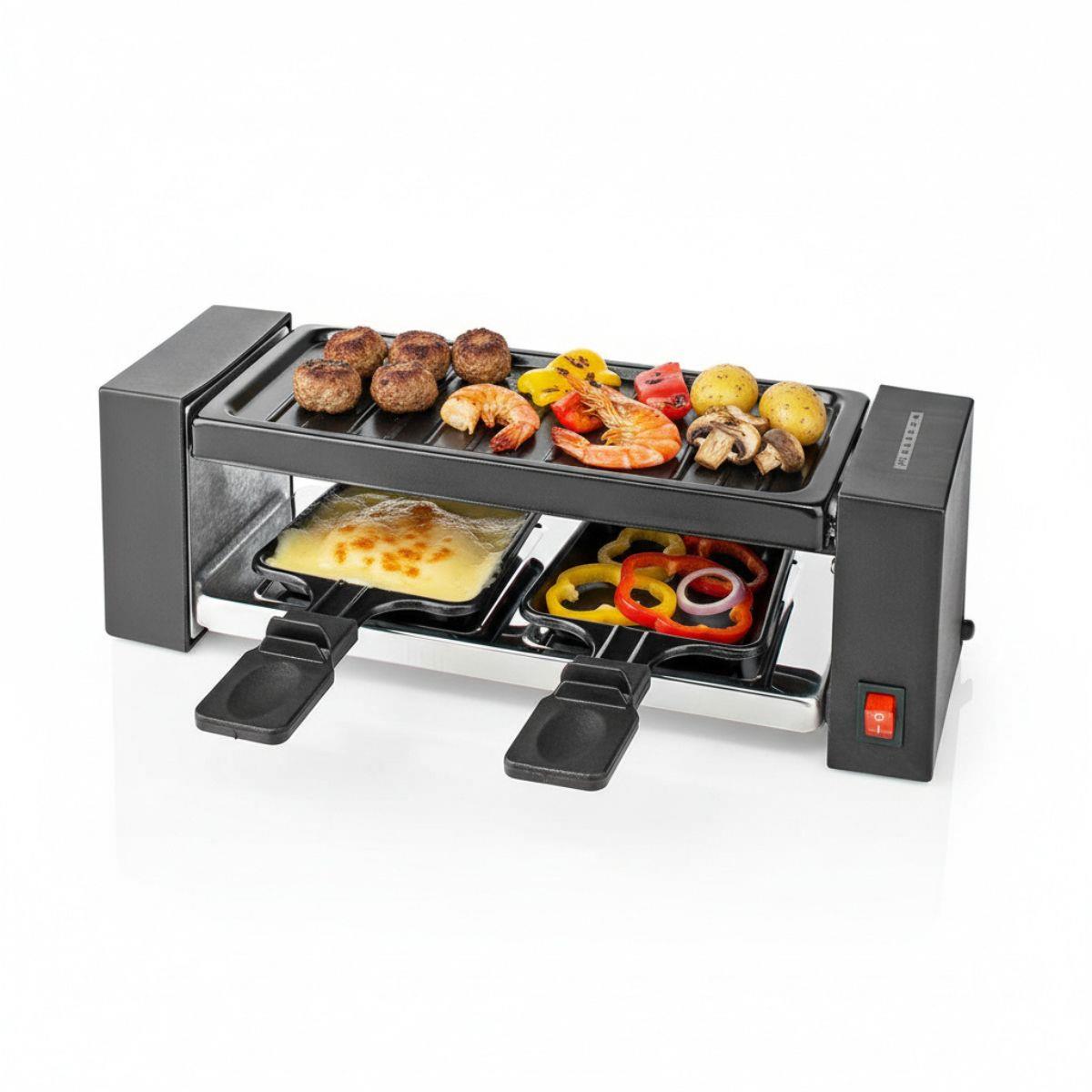 MELISSA Electric Raclette Gourmet Grill, 2 Person Indoor Non-Stick Tabletop Cooker, Removable Hot Plate, with 2 x Mini Cheese Pans & Spatulas, 400W