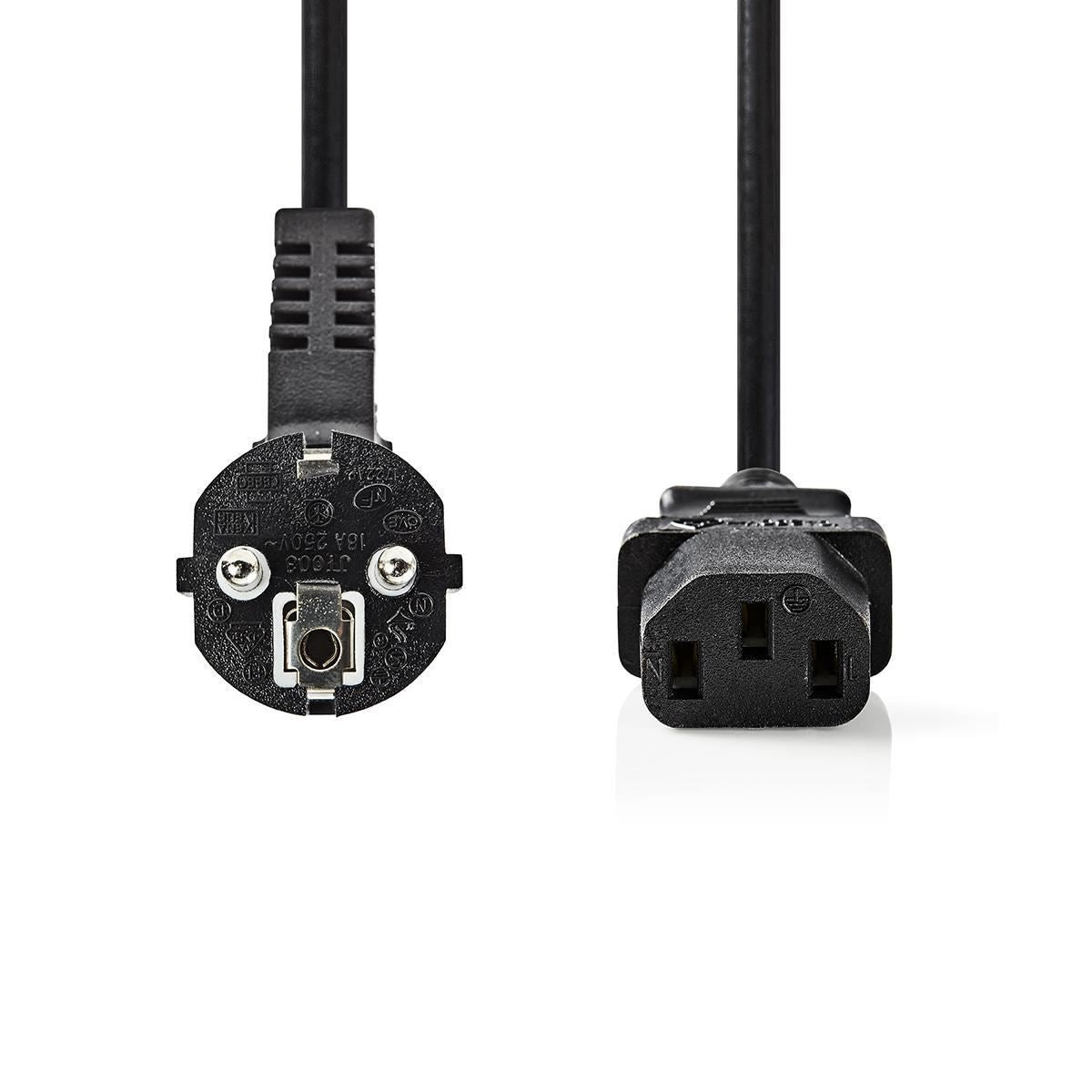 Nedis Power Cable | Plug with earth contact male | IEC-320-C13 | Angled | Straight | Nickel Plated | 2.00 m | Round | PVC | Black | Window Box