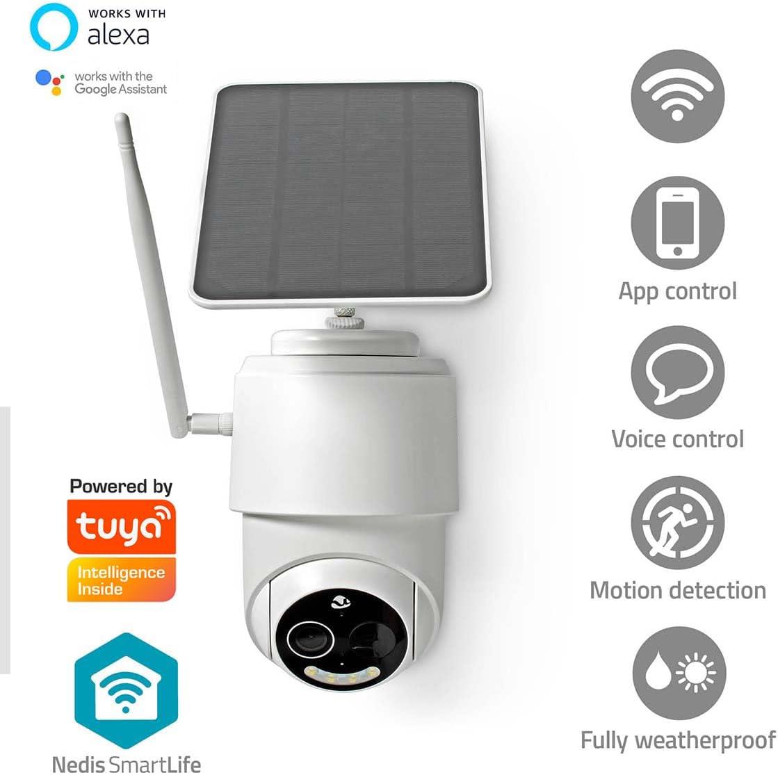 Nedis SmartLife Outdoor Camera HD CCTV PTZ Security WiFi Solar Battery Powered, 100% Wireless Operation
