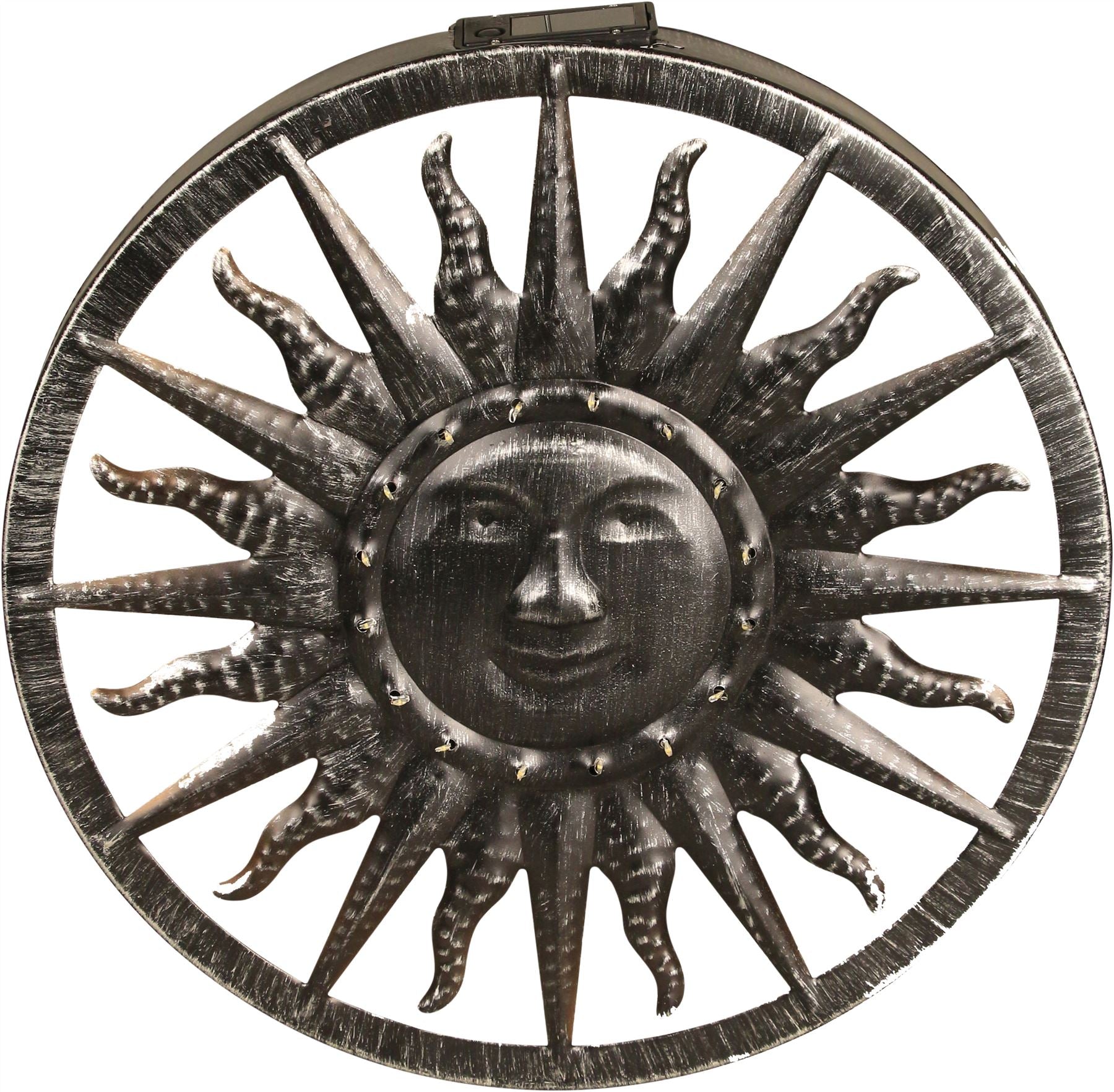 Solar LED Wall Light Smiling Sun Ornament Brushed Silver