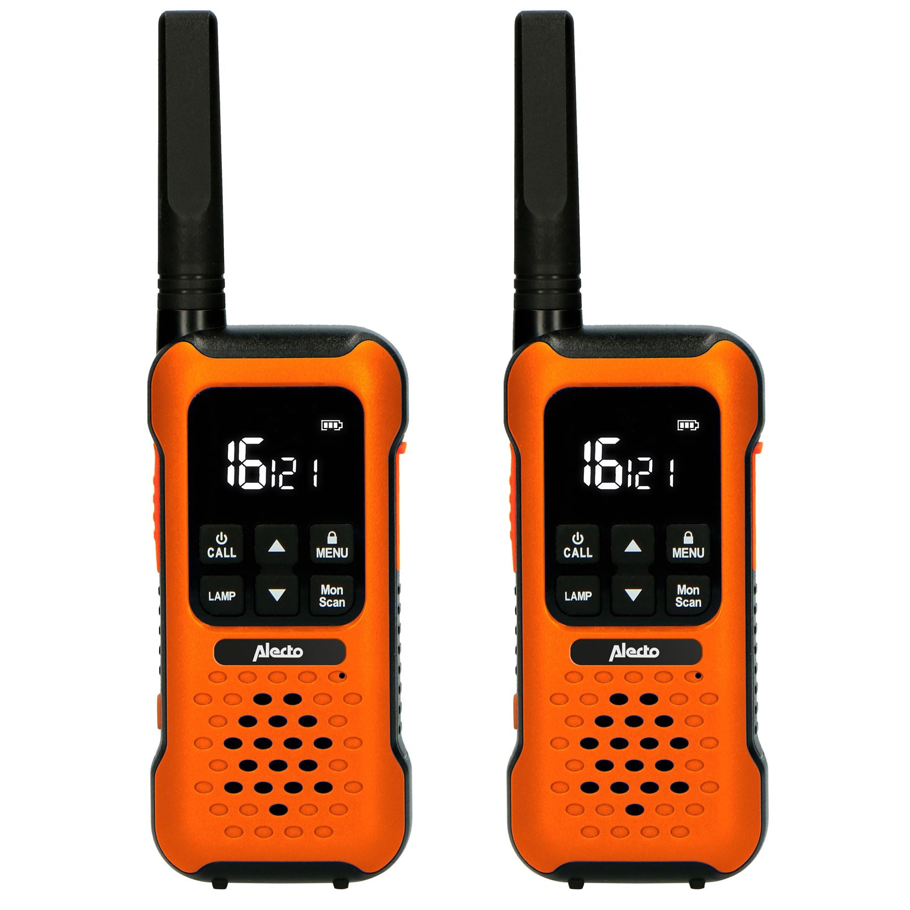 Alecto Walkie-Talkie Set | 2 Handsets | Up to 10 km | Frequency channels: 16 | PTT / VOX | 110 h standby| Charging base included | Headphone output | Orange | FR300OE