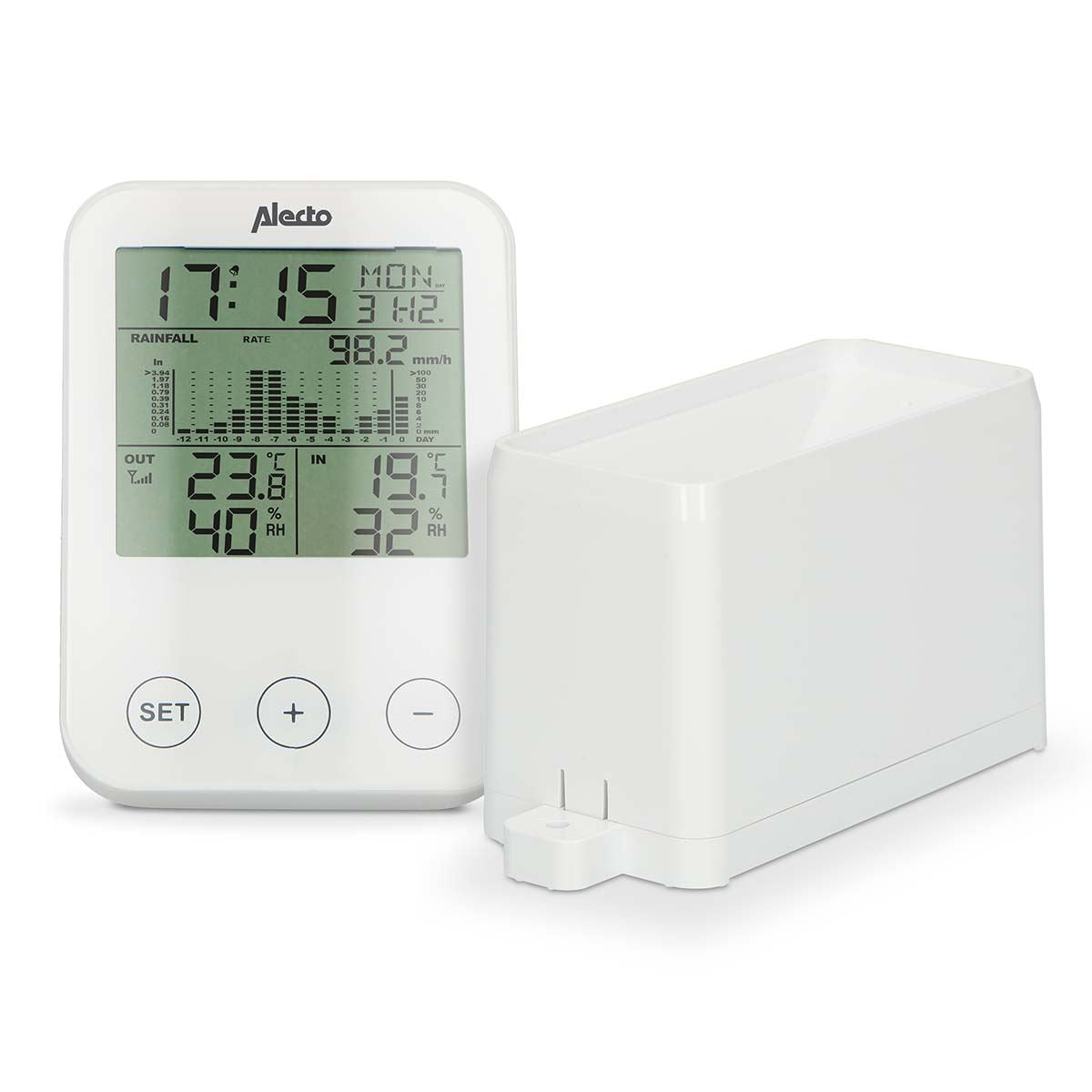 Alecto WS-1200 Indoor Wireless Weather Station, Rainfall Sensor, Humidity, Temperature, Hygrometer & More - White