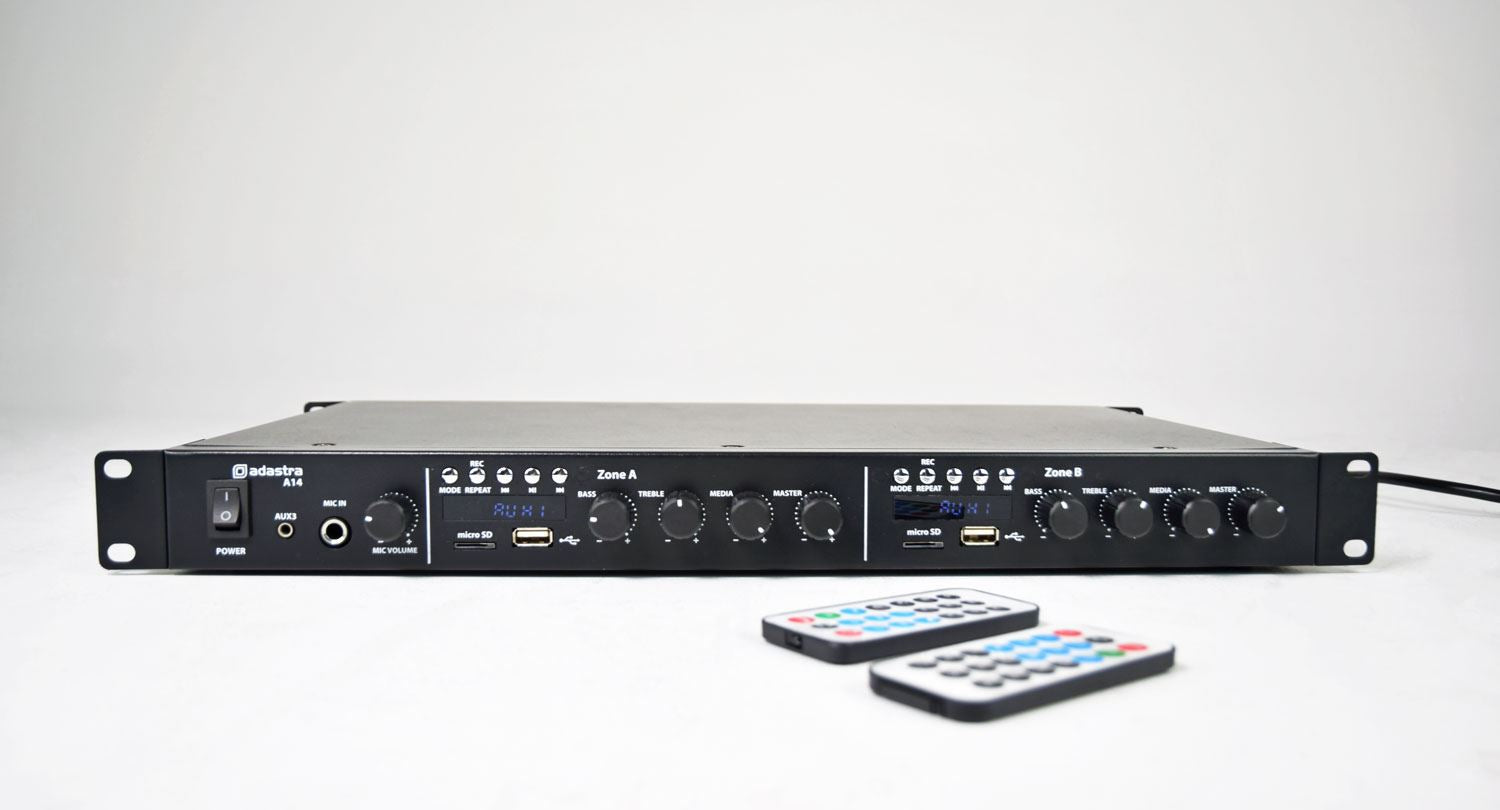 Adastra A14 Dual Stereo Mixer-Amplifier PA System 4 x100W 1U