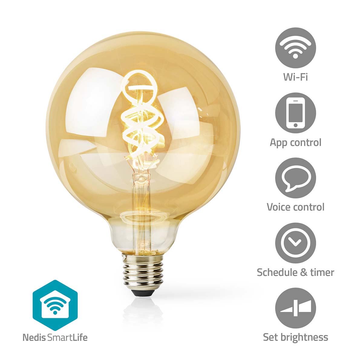 Nedis SmartLife LED Filament Bulb | E27 | 360 lm | 4.9 W | Warm to Cool White | 1800 - 6500 K | Glass | Android™ / IOS | Globe | 1 pcs