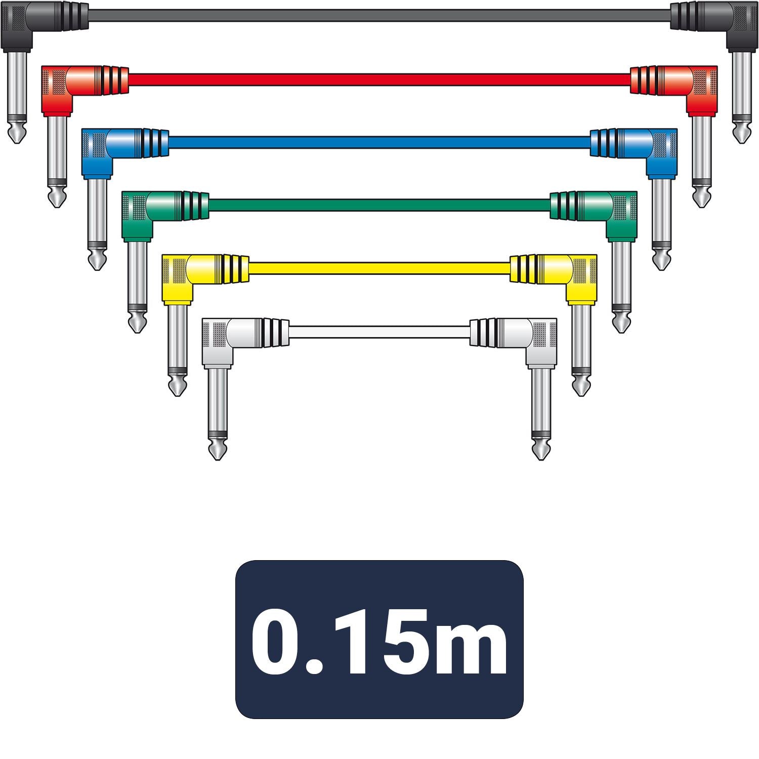 Citronic 6x 15cm 0.15m Classic Right Angled Jack Plug Mono Patch Lead Set Guitar Pedals Mixers - Coloured