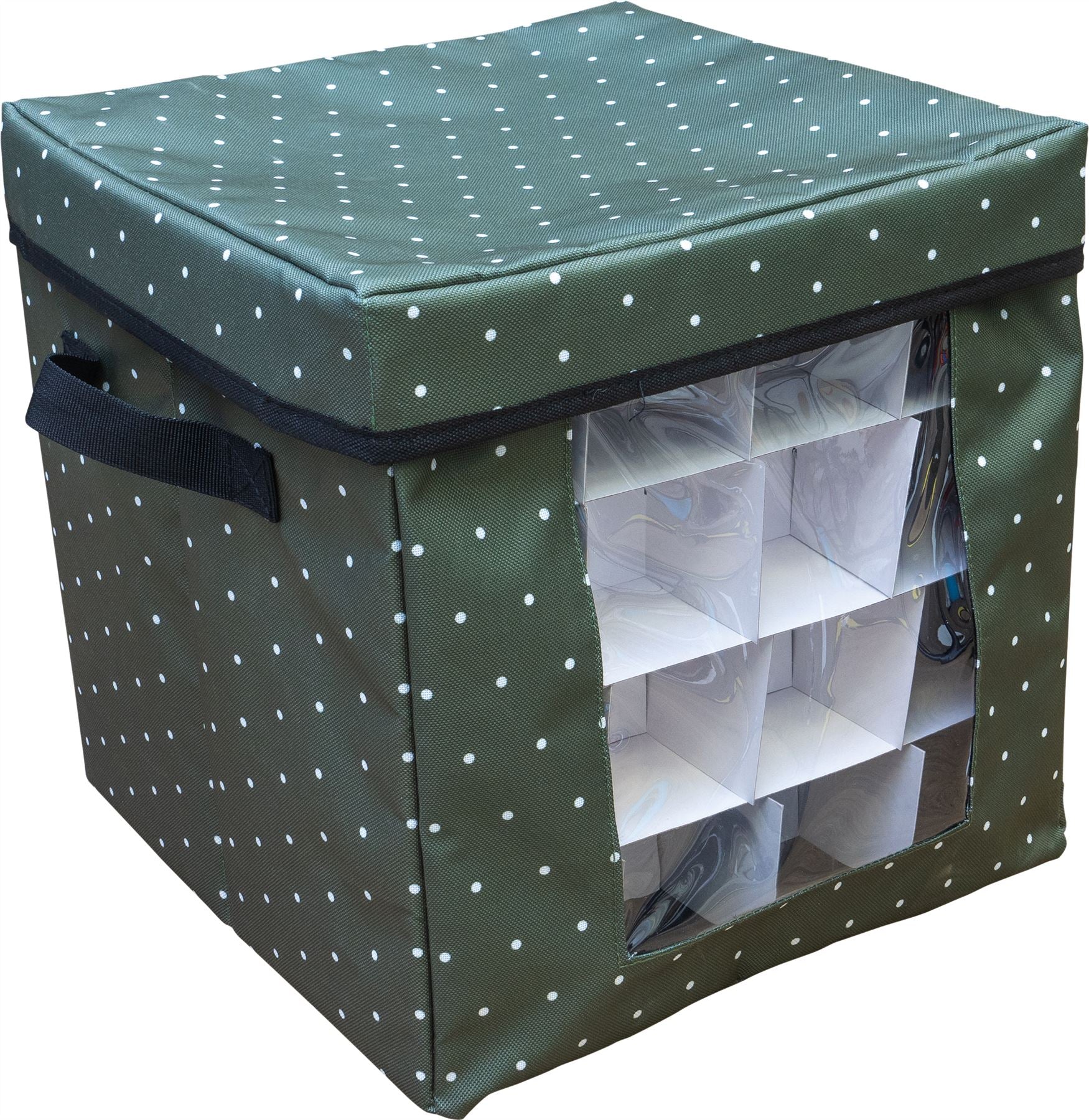Christmas 64 Compartment Bauble Decoration Storage Box with Zip Closure and Side Handle - Green