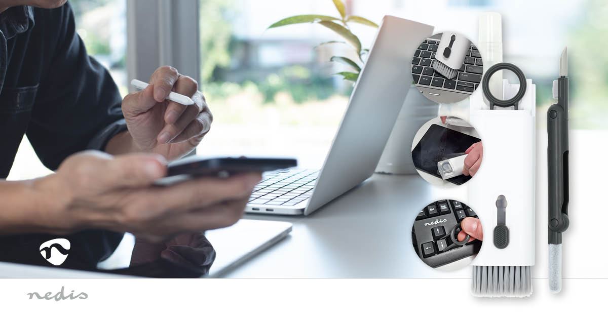 Nedis 7-in-1 Keyboard Cleaner Kit, Includes Brush, Headphone Cleaning Tool, Wiper, Spray Bottle & Key Puller � Multi-Functional Cleaning Set for Electronics, Laptop, Phones, Headphones, PC & Screens