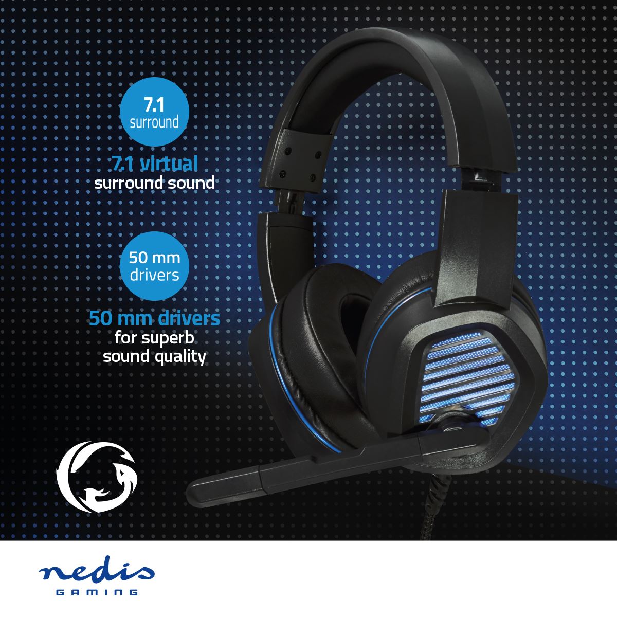 Nedis Gaming Headset | Over-Ear | Surround | USB Type-A | Fold-Away Microphone | 2.10 m | LED
