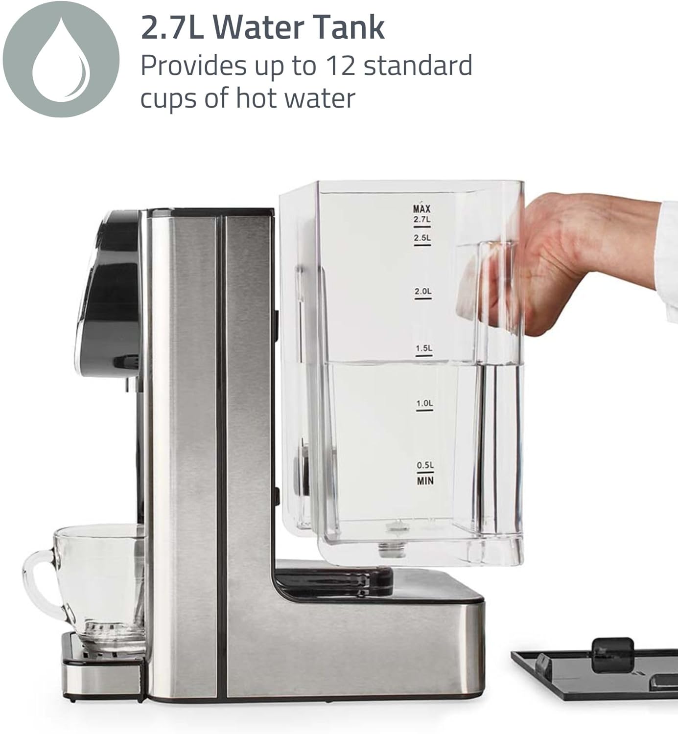 Nedis Instant Hot Water Dispenser, 2600W, 2.7L Tank with Fast Boil, Variable Dispense, Adjustable Temperature, Boil Dry & Overheat Protection