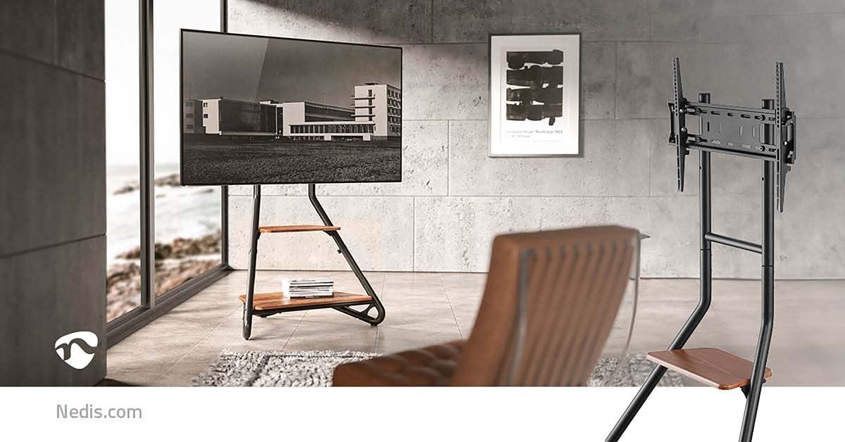 Nedis TV Floor Stand | 37 - 75 " | Maximum supported screen weight: 40 kg | Bauhaus Design | Adjustable pre-fixed heights | MDF / Steel | Black / Brown