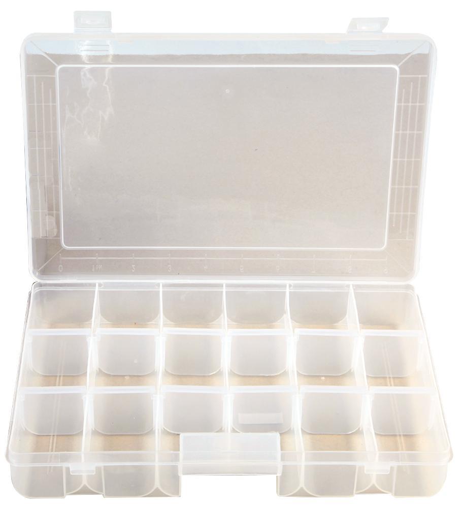 6 -18 Compartment Transparent Organiser Storage Box with Removable Sections - 42mm x 186mm x 292mm, Crafting, DIY etc.