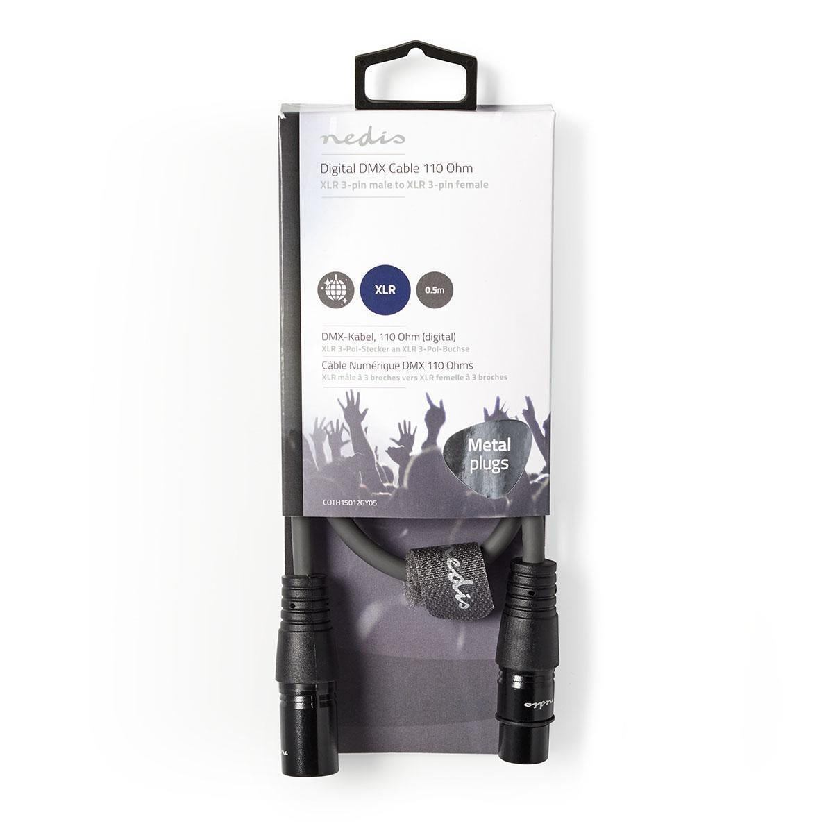 Nedis DMX Adapter Cable | XLR 3-Pin Male | XLR 3-Pin Female | Nickel Plated | 0.50 m | Round | PVC | Dark Grey | Carton Sleeve