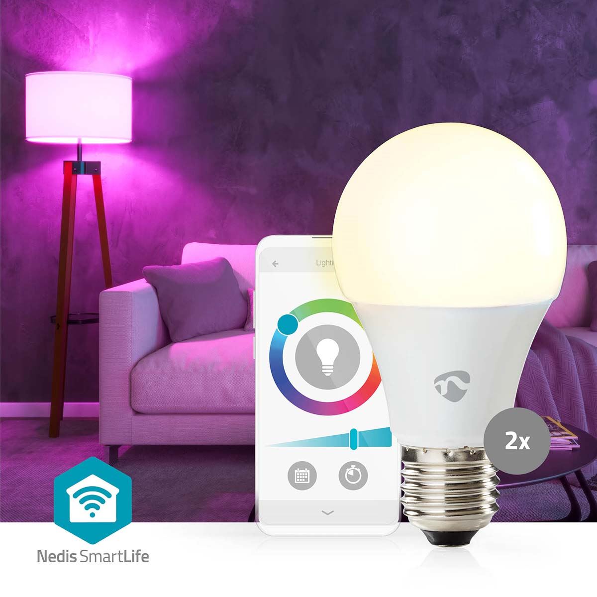 Nedis SmartLife Full Colour LED Bulb | E27 | 806 lm | 9 W | RGB / Warm to Cool White | 2700 - 6500 K | Android™ / IOS | Bulb | 2 pcs