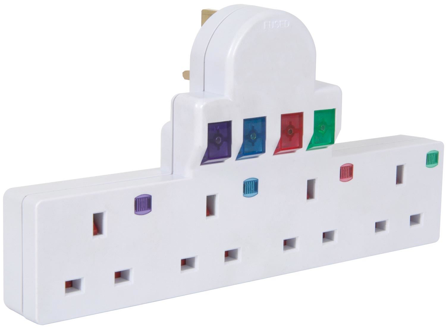 Mercury 4 Gang Plug Socket Surge Protected Switched 13A UK Mains Adapter Adaptor Expand