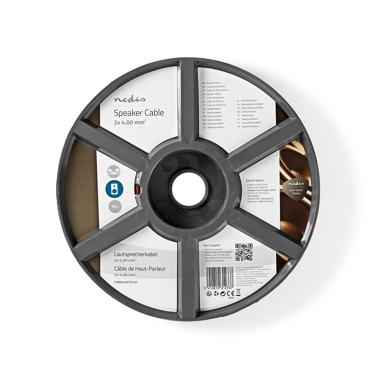 Nedis Speaker Cable | 2 x 4.00 mm² | Full Copper| 15.0 m | Round | PVC | Transparent | Reel