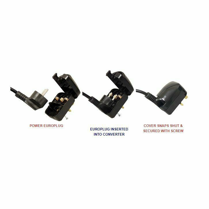 Euro Plug Converter 2 Pin Schuko SCP Plug Grounded to Fused 3 Pin UK Mains 13A White