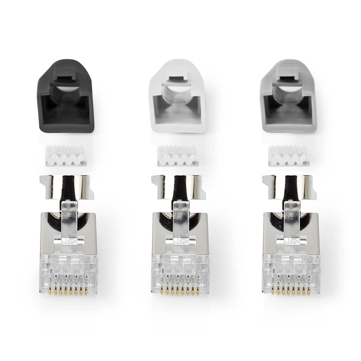 Nedis RJ45 Connector | RJ45 Pass Through | Solid/Stranded FTP CAT7 | Straight | Gold Plated | 10 pcs | PVC | Black / Grey / White | Box