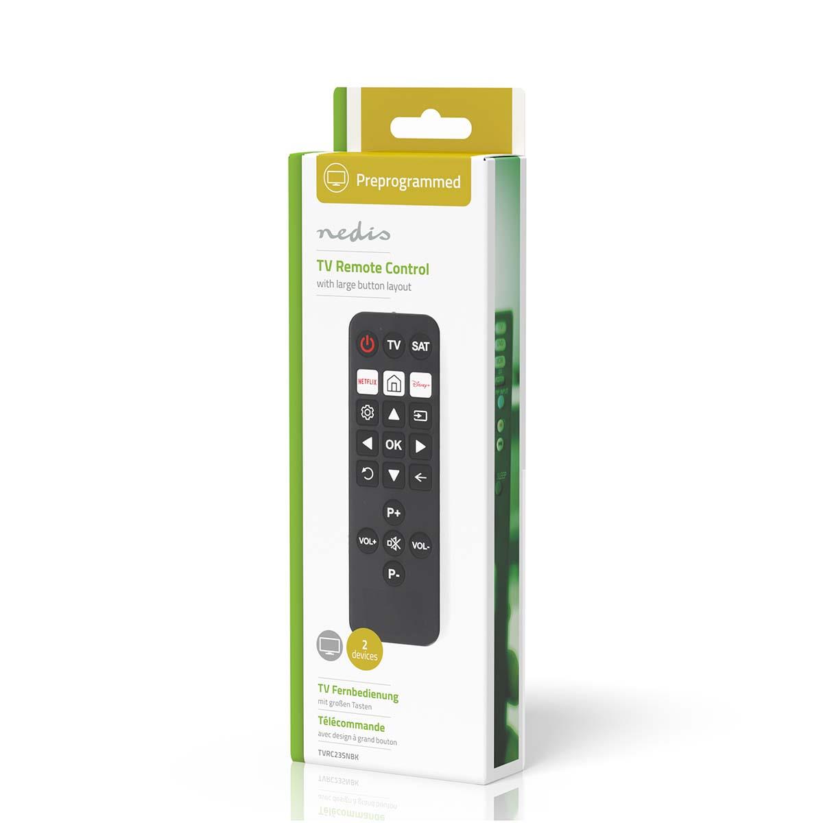 Nedis Super Simple Easy TV Universal XL Large Button IR Remote Control Elderly