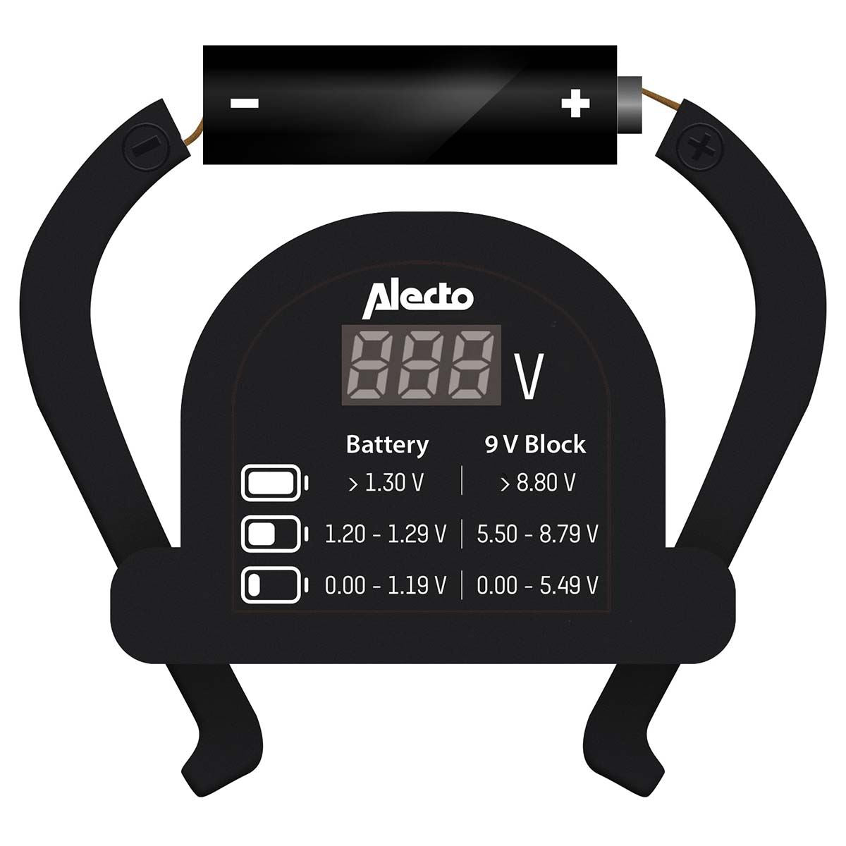 Alecto Digital LCD Battery tester for AA AAA C D 9V (PP3) & Button Cell Batteries - Black