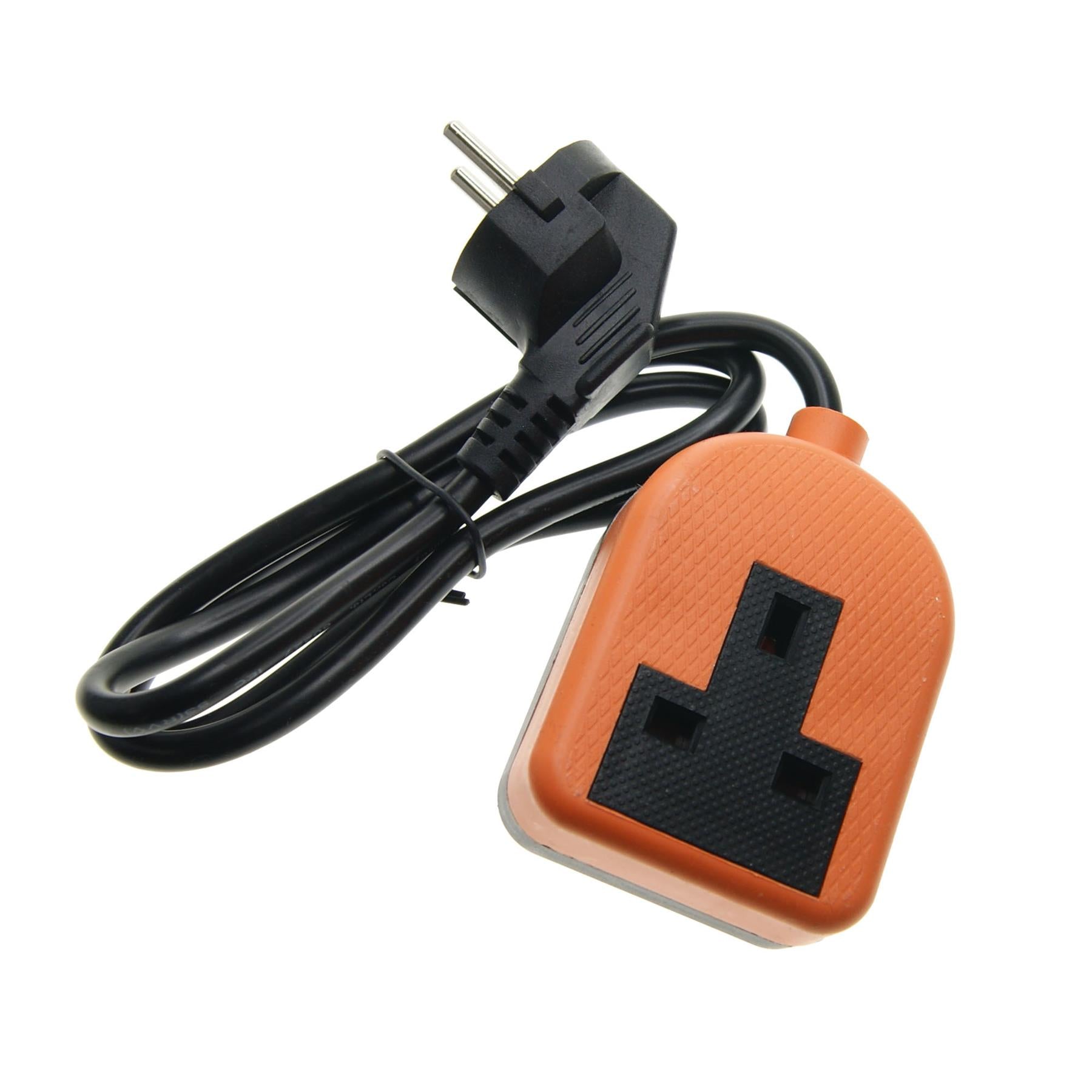 Euro EU French 0.8m Schuko Plug to 1 Gang Orange 13A UK Socket Hybrid Generator Adapter Fly Lead for Caravan Motor Home