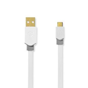 Nedis USB Cable | USB 2.0 | USB-A Male | USB Micro-B Male | 480 Mbps | Gold Plated | 1.00 m | Flat | PVC | White | Window Box