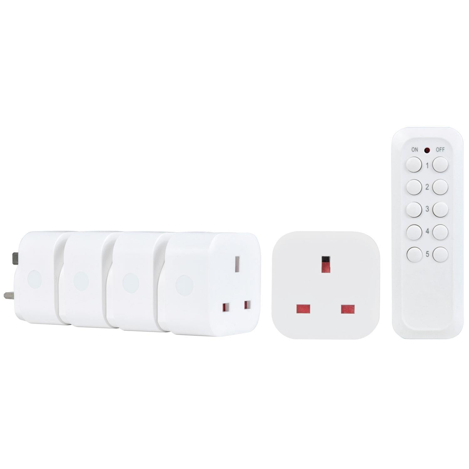 5 Wireless Remote Control Socket Set - Programmable 13A Remote Plug Adapter, 30m Range, 3120W, Self-Learning Socket