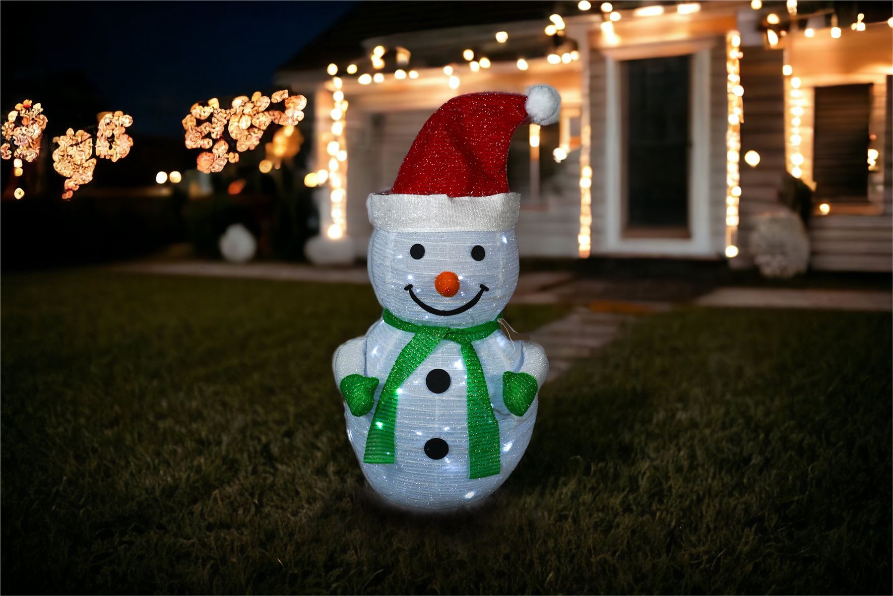 Outdoor Light Up 70cm Collapsible Christmas Snowman Decoration with Timer and 45 LED's Battery Operated