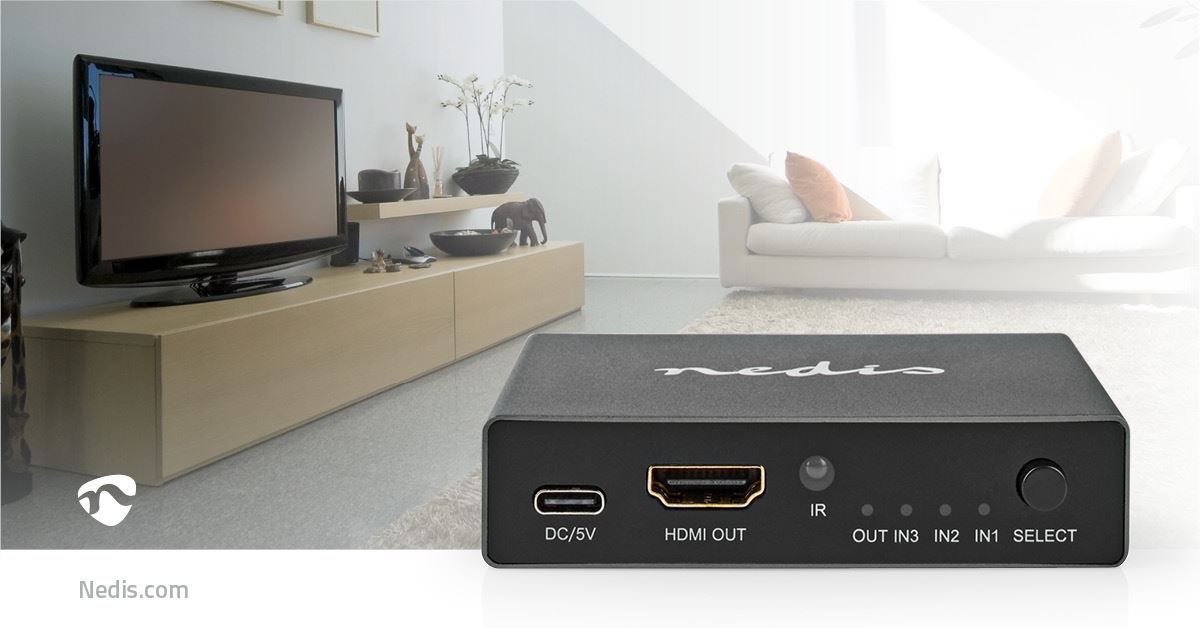 Nedis HDMI™ Switch | 3 port(s) | 3x HDMI™ Input | HDMI™ Output | 8K@60Hz | 45 Gbps | Remote controlled | Aluminium | Anthracite
