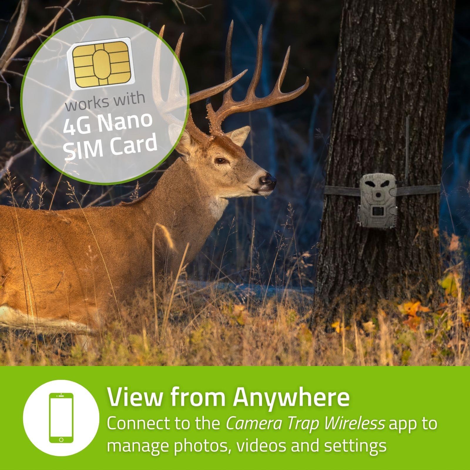 Nedis Wildlife Camera 4G LTE Sim HD Trail Camera 30MP 50 Degree with Time Lapse 20m Black LED Night Vision Motion Activated Hunting Camera IP65 Waterproof 0.3s Trigger Time for Wildlife Monitoring