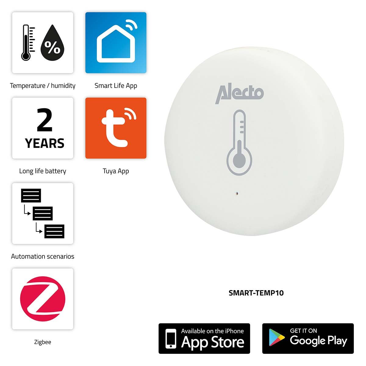 Alecto Smart Zigbee Wi-Fi Wireless Thermometer and Hygrometer, Ideal for Cellar, Shed, Greenhouse, Climate, Wine cabinet