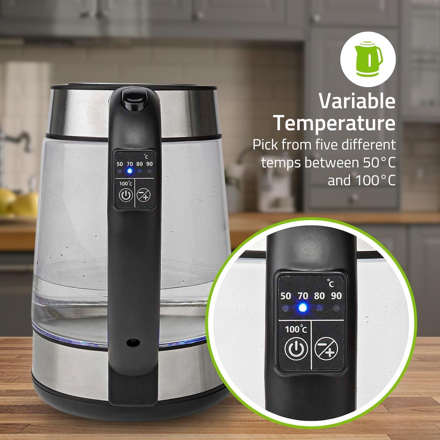 Nedis Electric Glass Kettle, Large 1.7L Capacity, with Striking Blue Illuminated LED Light, Boil-Dry Protection, and Removable Filter for Fresher Water - 2200W