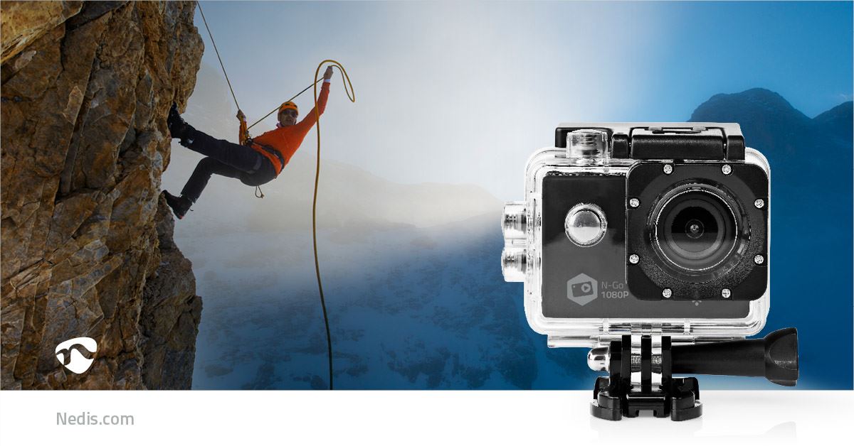 Nedis Action Cam | 1 Screen | 1080p@30fps | 12 MPixel | Waterproof up to: 30.0 m | 90 min | Wi-Fi | App available for: Android™ / IOS | Mounts included | Black