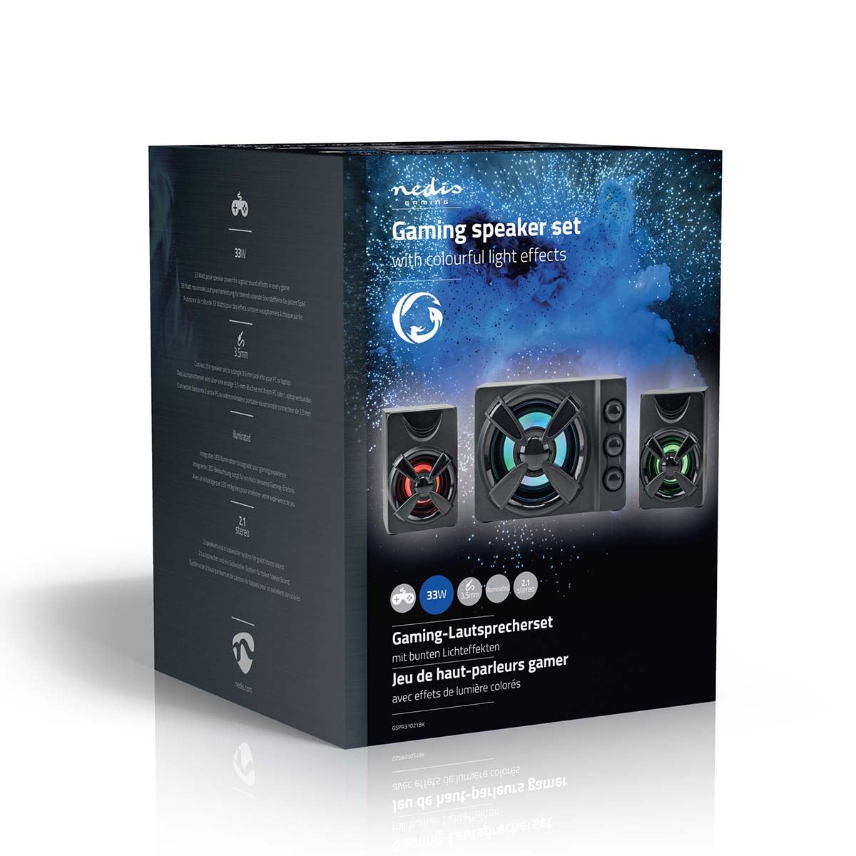 Nedis Gaming Speaker | Speaker channels: 2.1 | USB Powered | 3.5 mm Male | 33 W | LED | Volume control