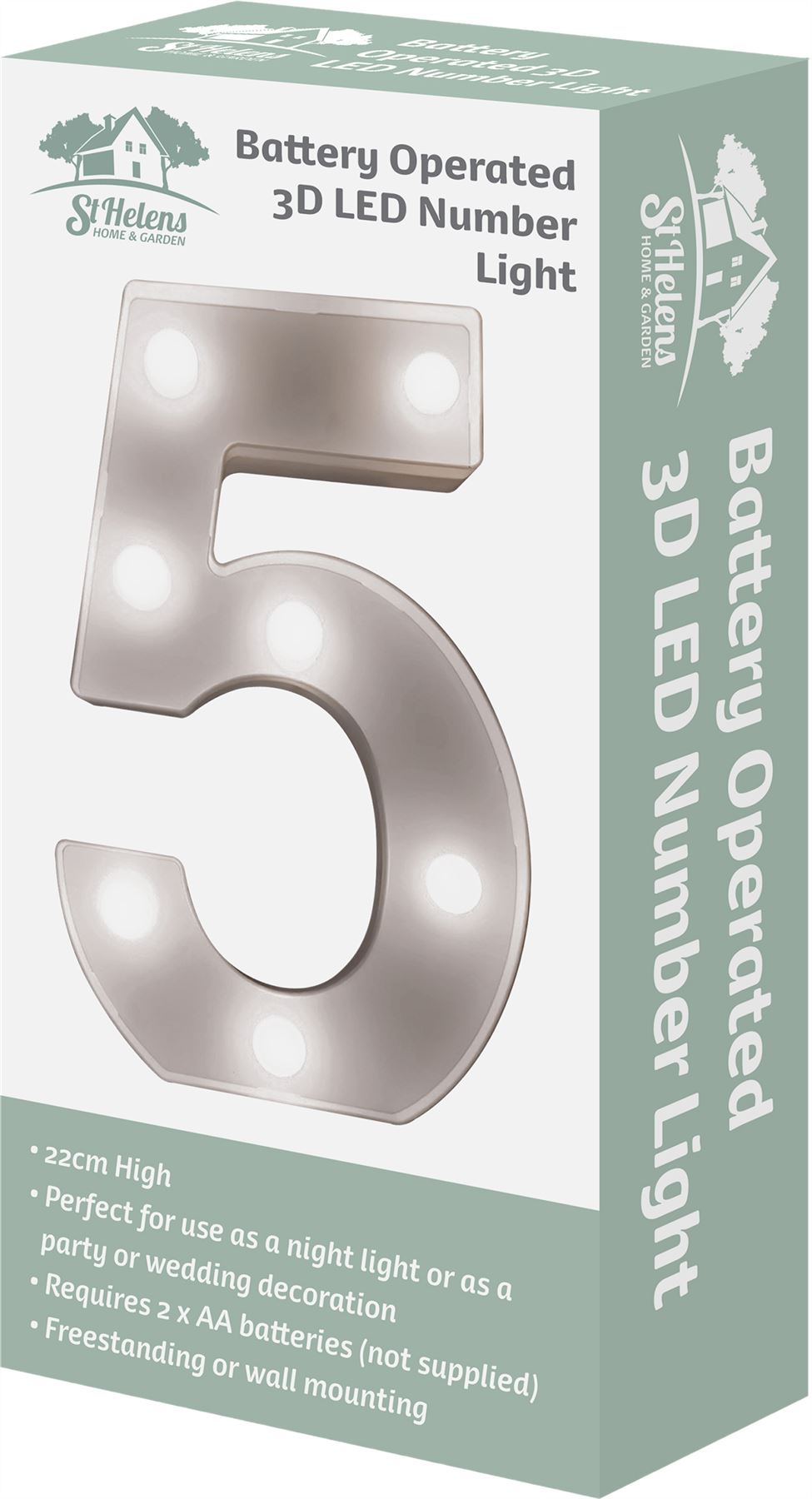 "5" Light Up 3D LED 22cm Numbers Party Birthday Wedding Battery Operated