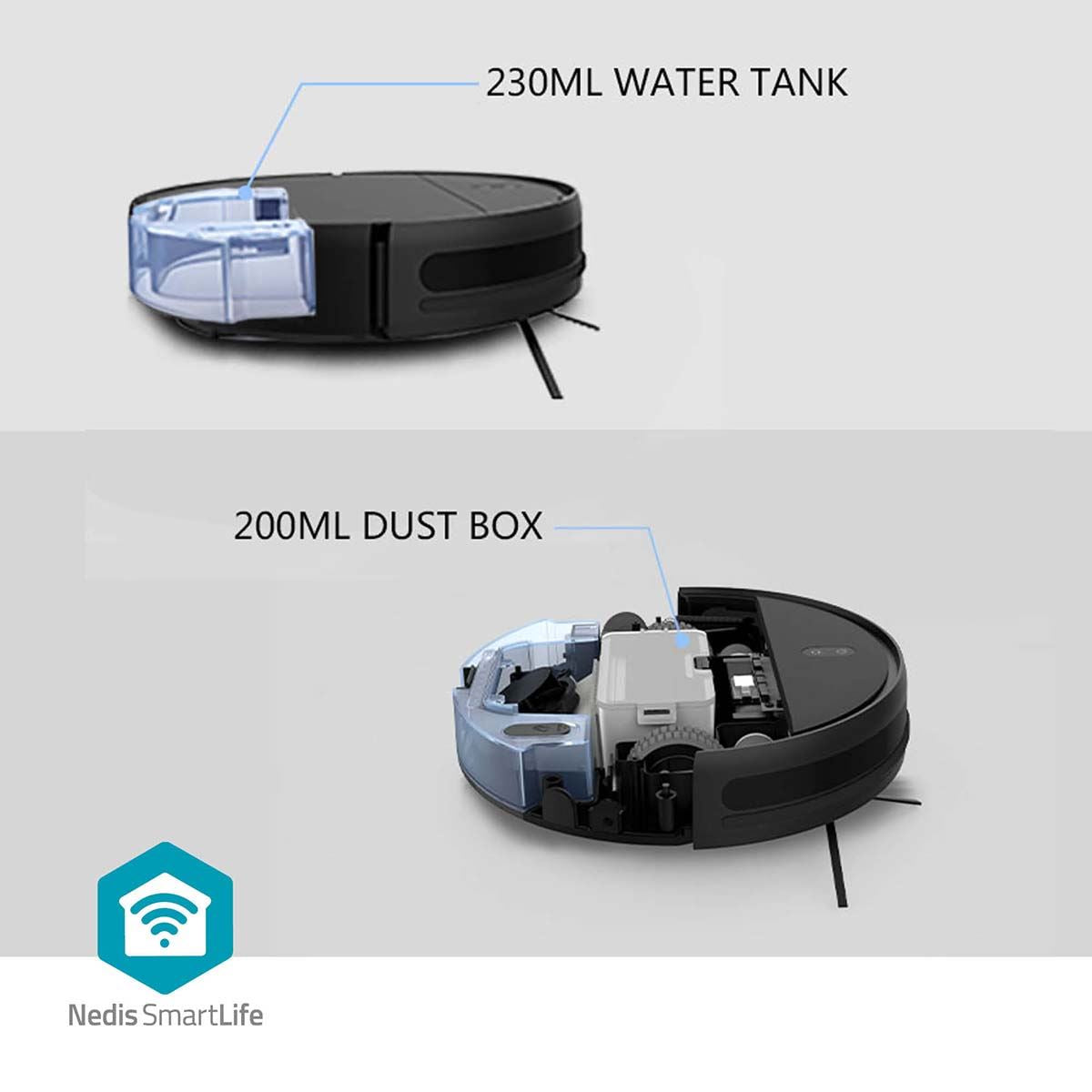 Nedis SmartLife Robot Vacuum Cleaner | Random | Wi-Fi | Capacity collection reservoir: 0.2 l | Automatic charging | Maximum operating time: 1.8 hrs | Black | Android™ / IOS