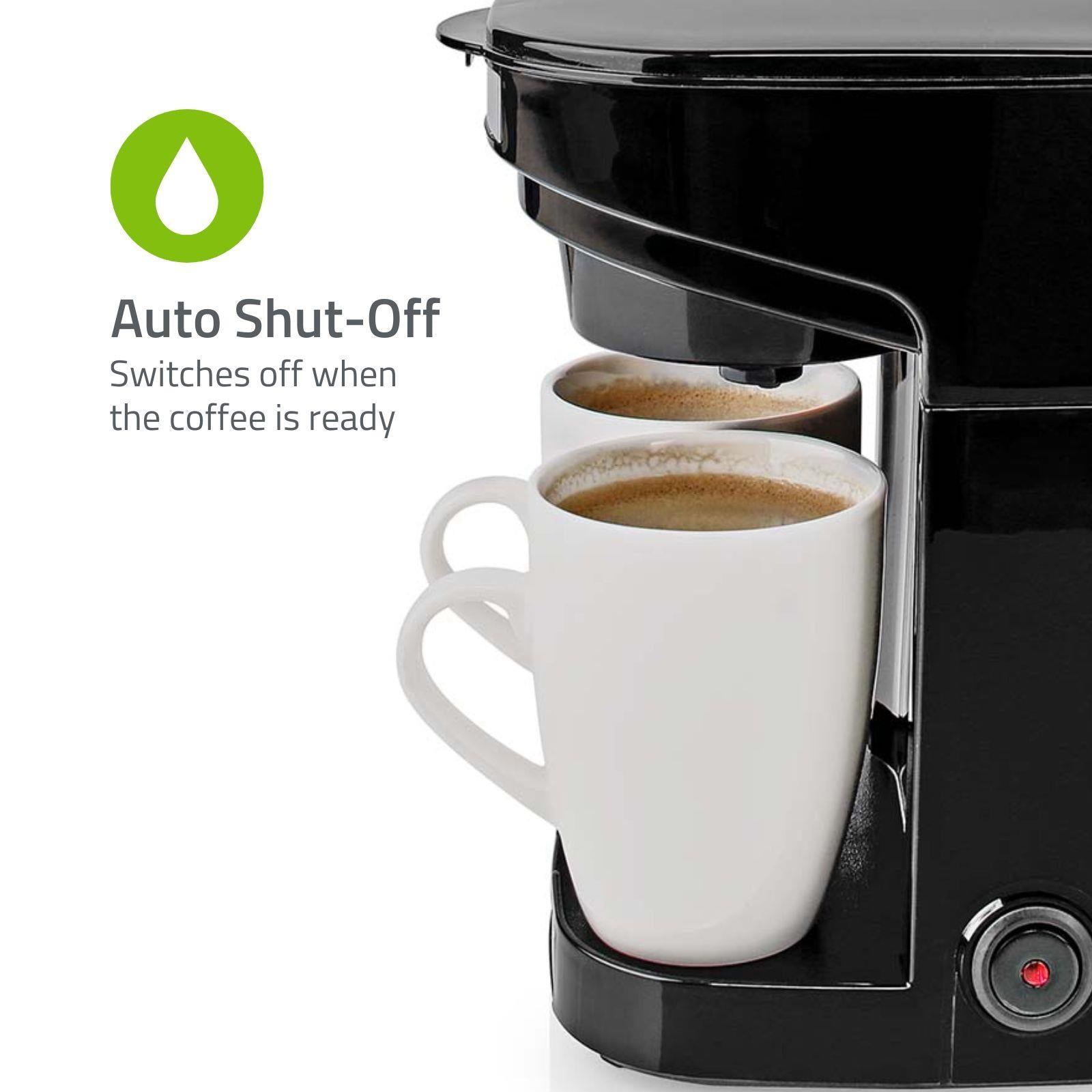 Nedis 2 Cup Coffee Maker 0.25L Easy to Use Nylon Reusable Filter with Cups - Black