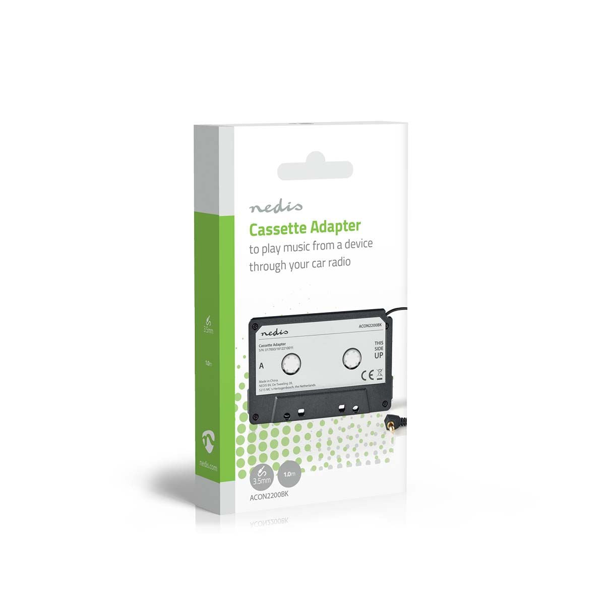 Nedis Car MP3 Cassette Adapter with 3.5 mm Male Connector, Black