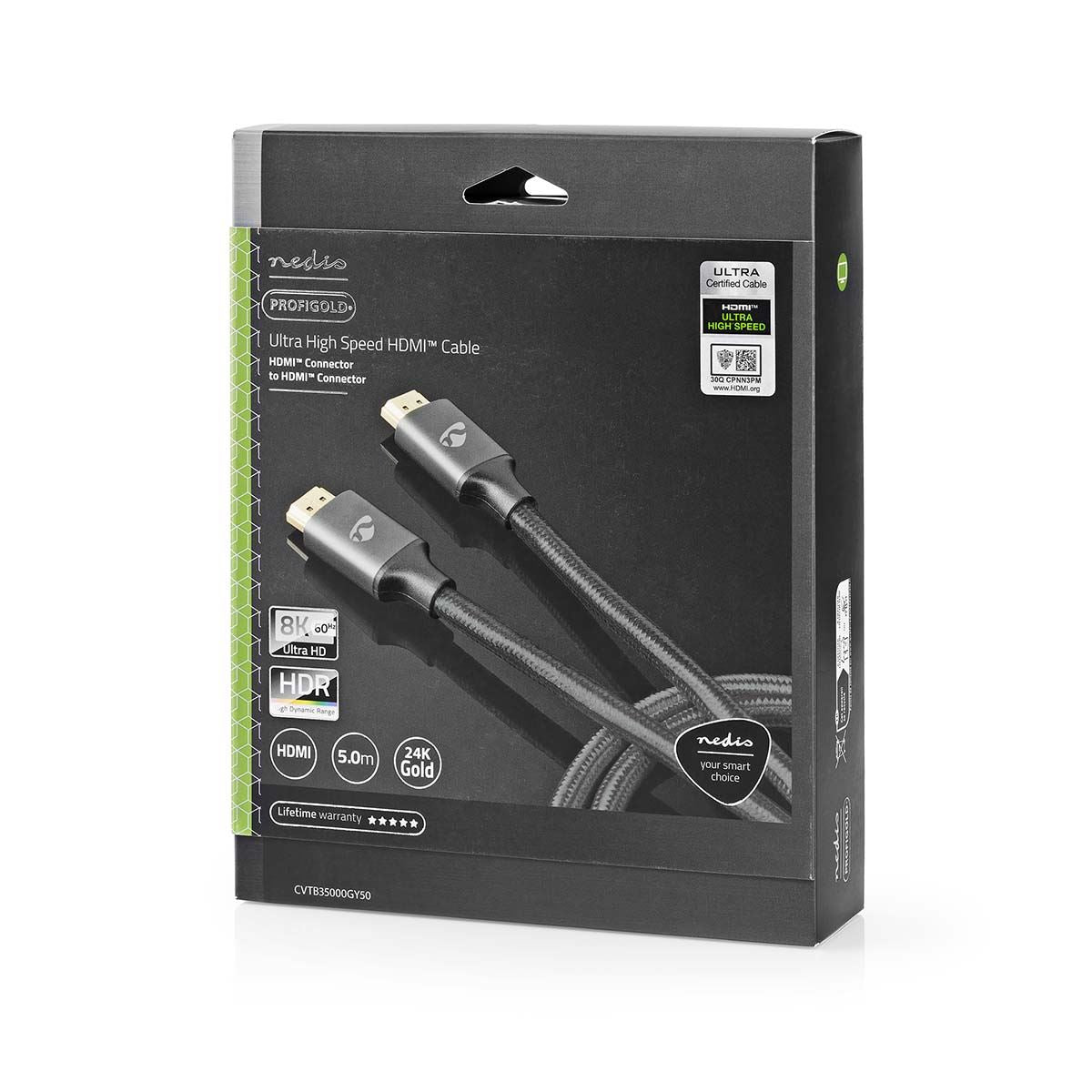 Nedis Ultra High Speed HDMI™ Cable | HDMI™ Connector | HDMI™ Connector | 8K@60Hz | 48 Gbps | 5.00 m | Round | 6.7 mm | Gun Metal Grey | Cover Window Box