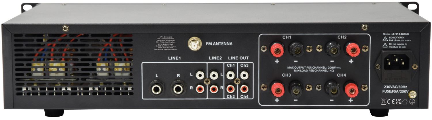 ADASTRA A4 Dual Zone 4X 200W PA Amplifier With Bluetooth USB SD FM MP3 AUX RCA