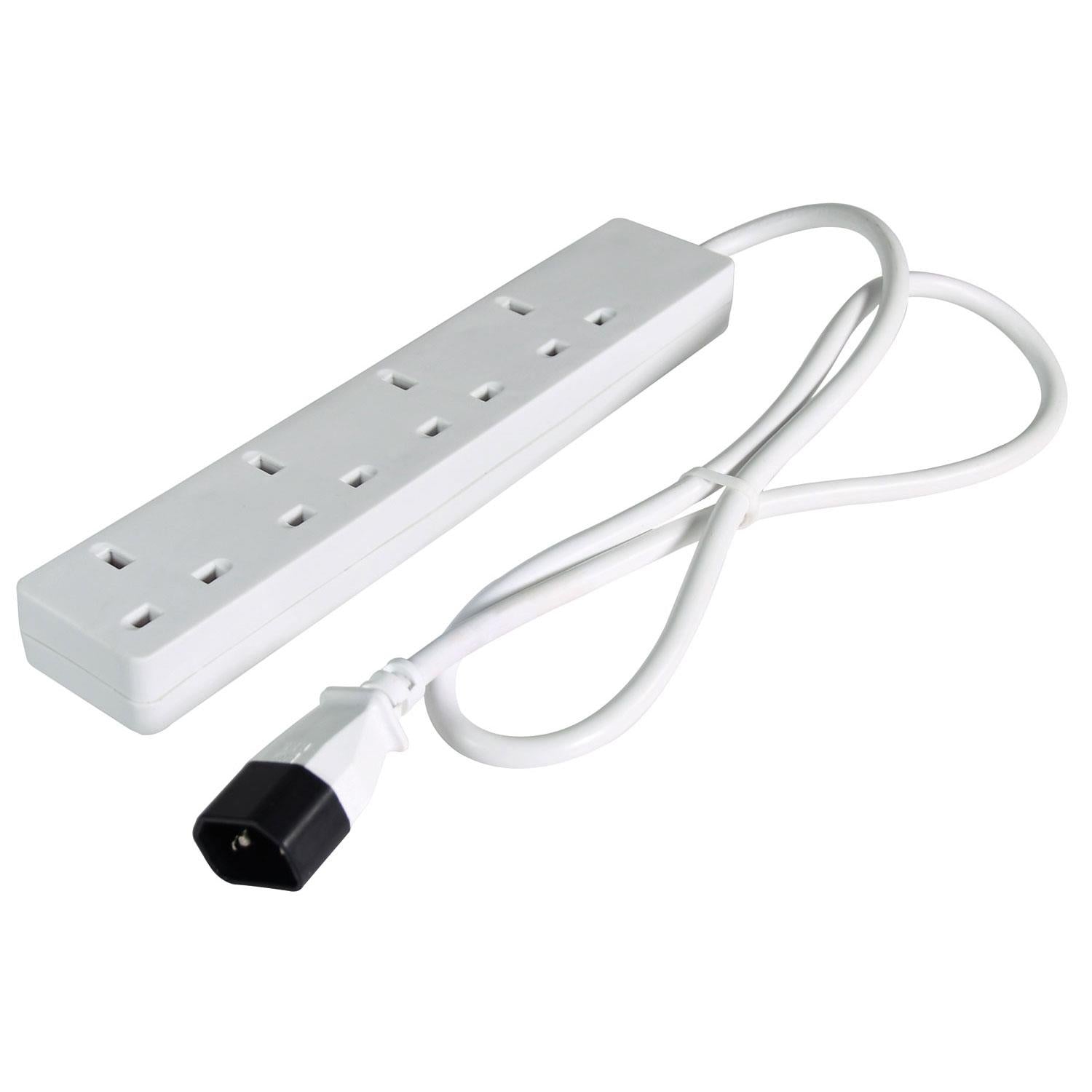 Mercury 1m IEC C14 to 4 Way UK Mains Sockets Lead UPS Power Splitter White