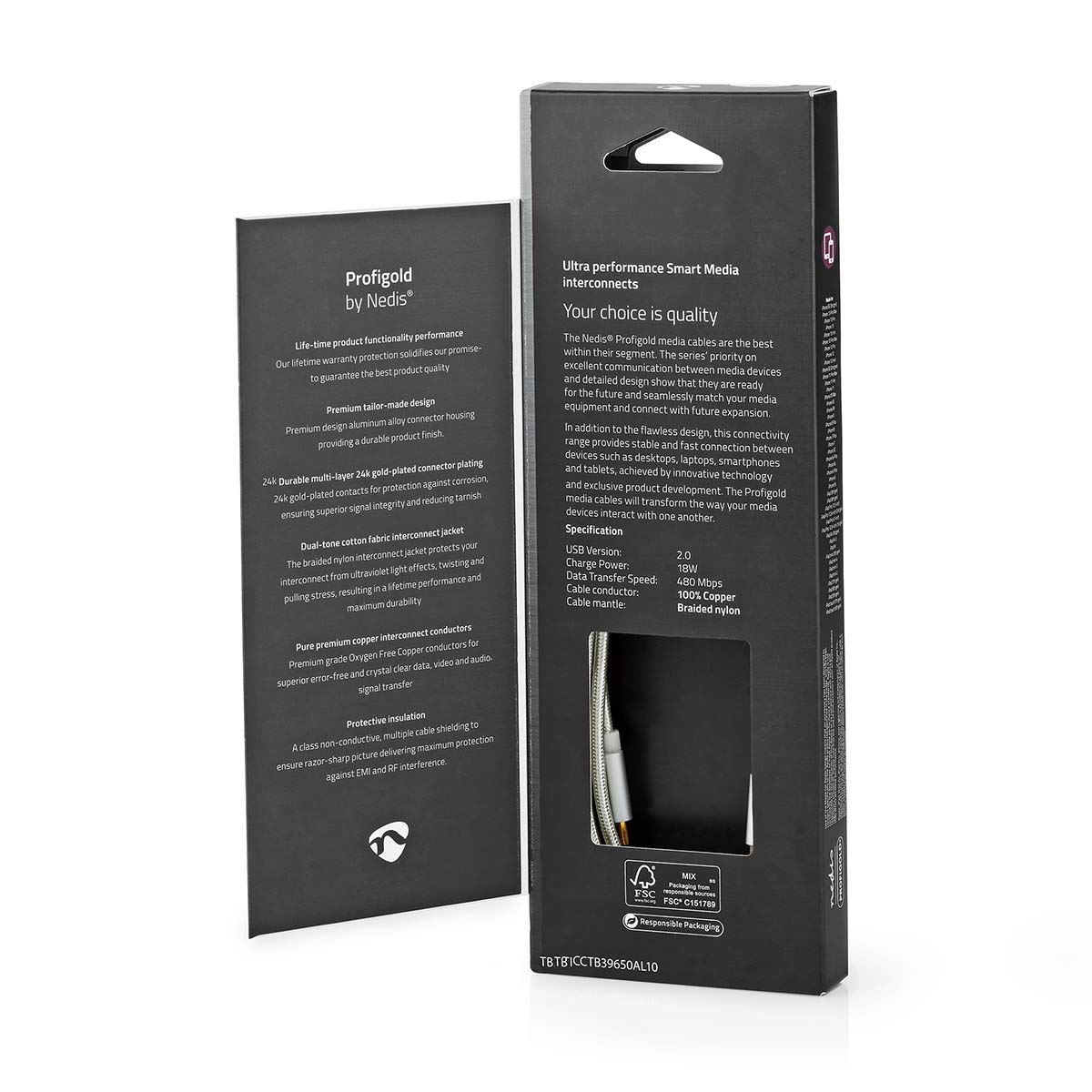 Nedis Lightning Cable | USB 2.0 | Apple Lightning 8-Pin | USB-C™ Male | 480 Mbps | Gold Plated | 1.00 m | Round | Braided / Nylon | Aluminium / Silver | Cover Window Box