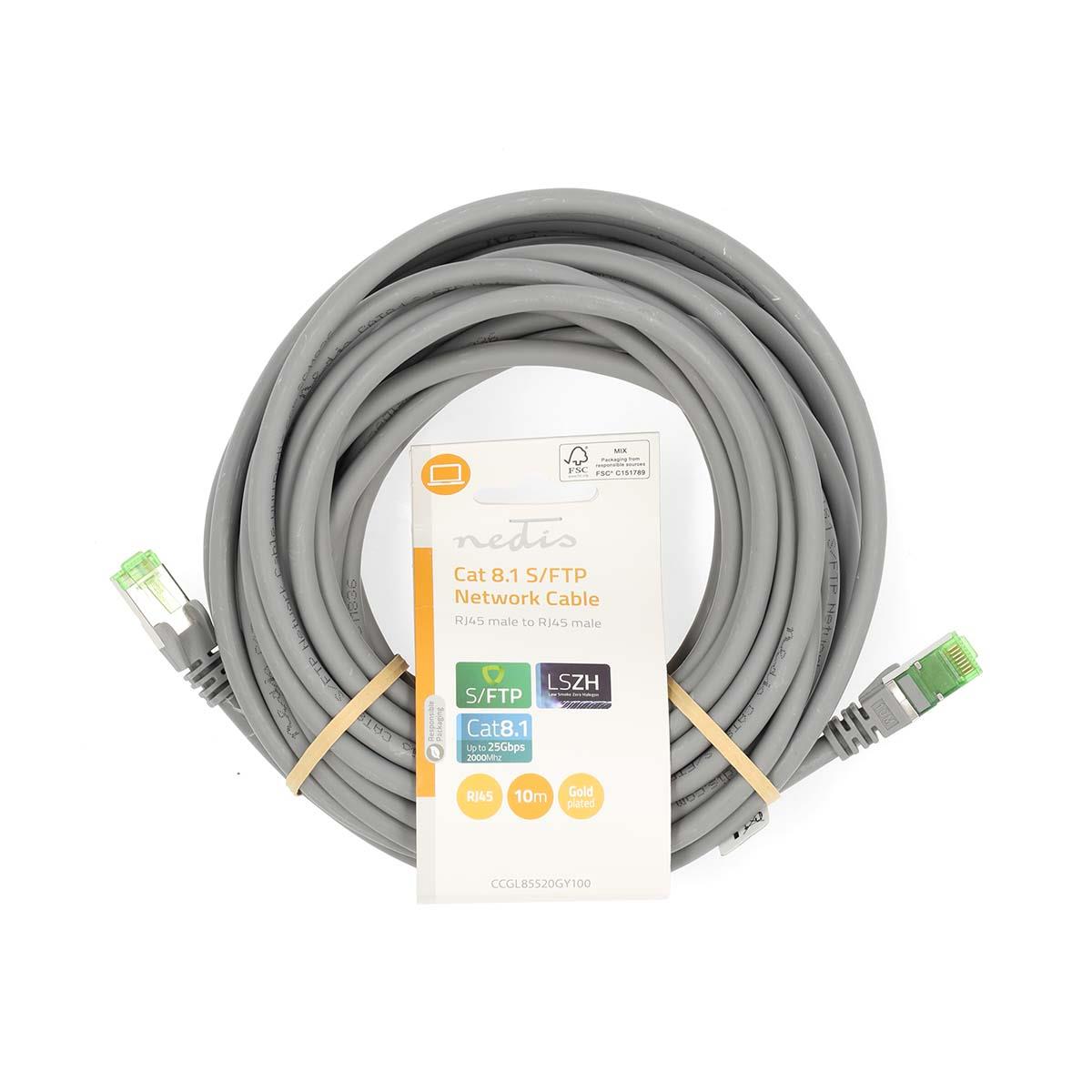 Nedis Cat 8.1 Network Cable | S/FTP | RJ45 Male | RJ45 Male | 10.0 m | Round | LSZH | Grey | Label