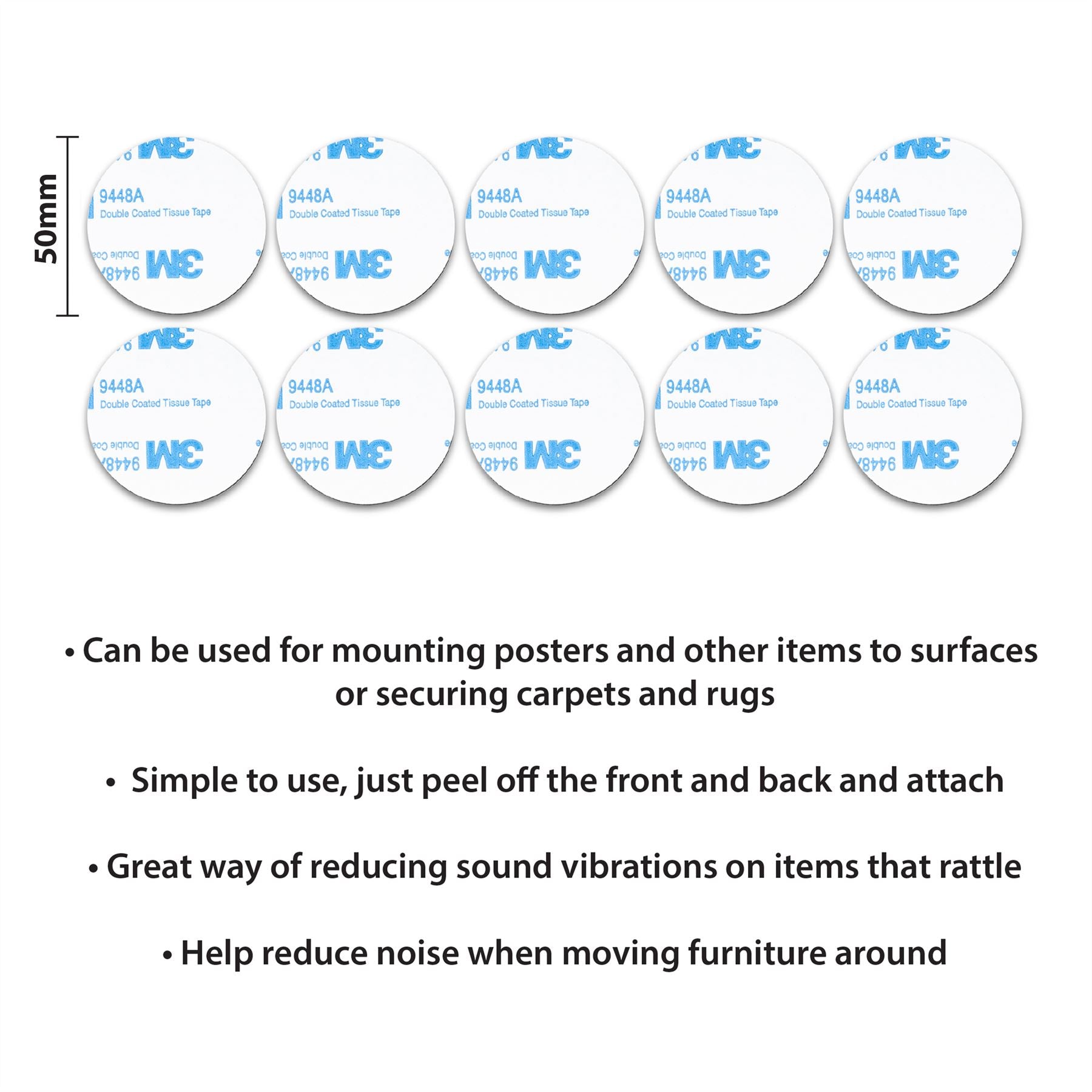 50m 10 Pack Double-Sided Circular Adhesive Mounting Pads