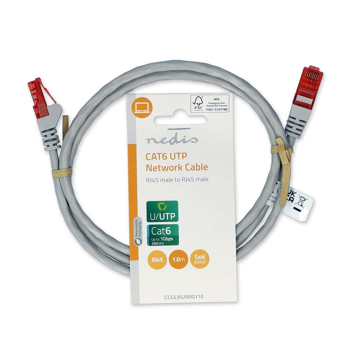 Nedis CAT6 Network Cable | RJ45 Male | RJ45 Male | U/UTP | 1.00 m | Round | PVC | Grey | Label