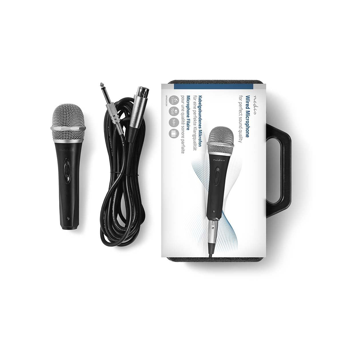 Nedis Uni-Directional Wired 6.5mmm Dynamic Microphone with Carry Case, On/Off, sensitivity 72dB +/- 3dB, 80Hz-13kHz, Wired 5m - Metal Black