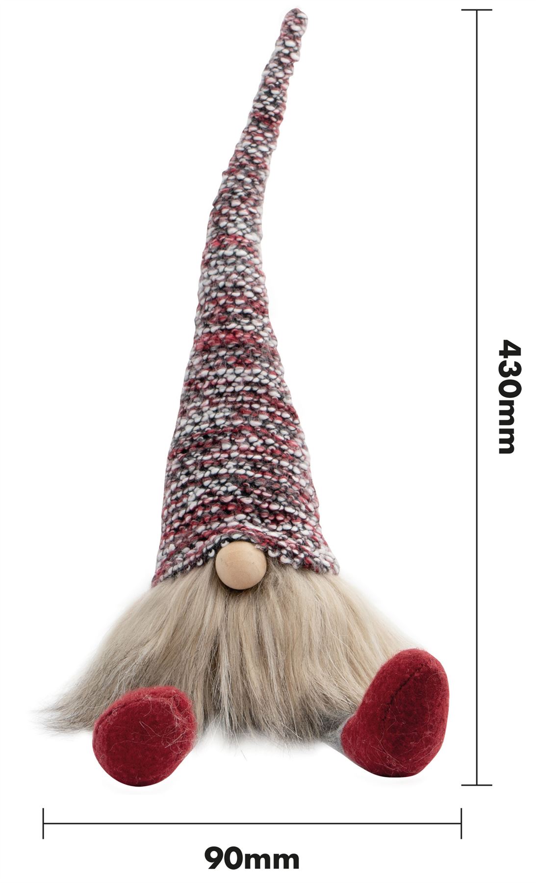 Knitted "Hans" Christmas Sitting Gonk Decoration Nordic Gnome Elf Festive Ornament with Wooden Nose - Red Check