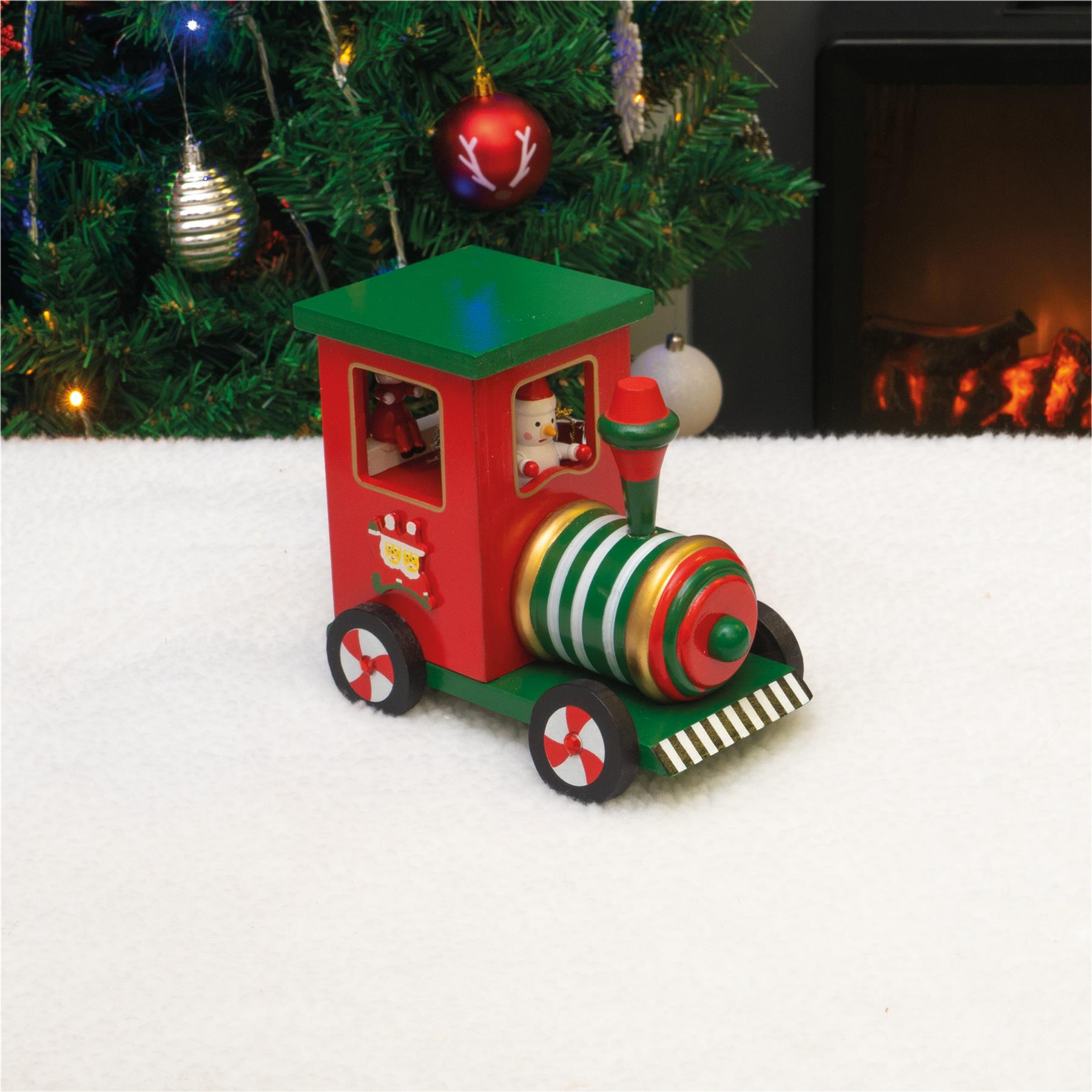 Christmas Mechanical Wooden Steam Train Wind Up Music Box