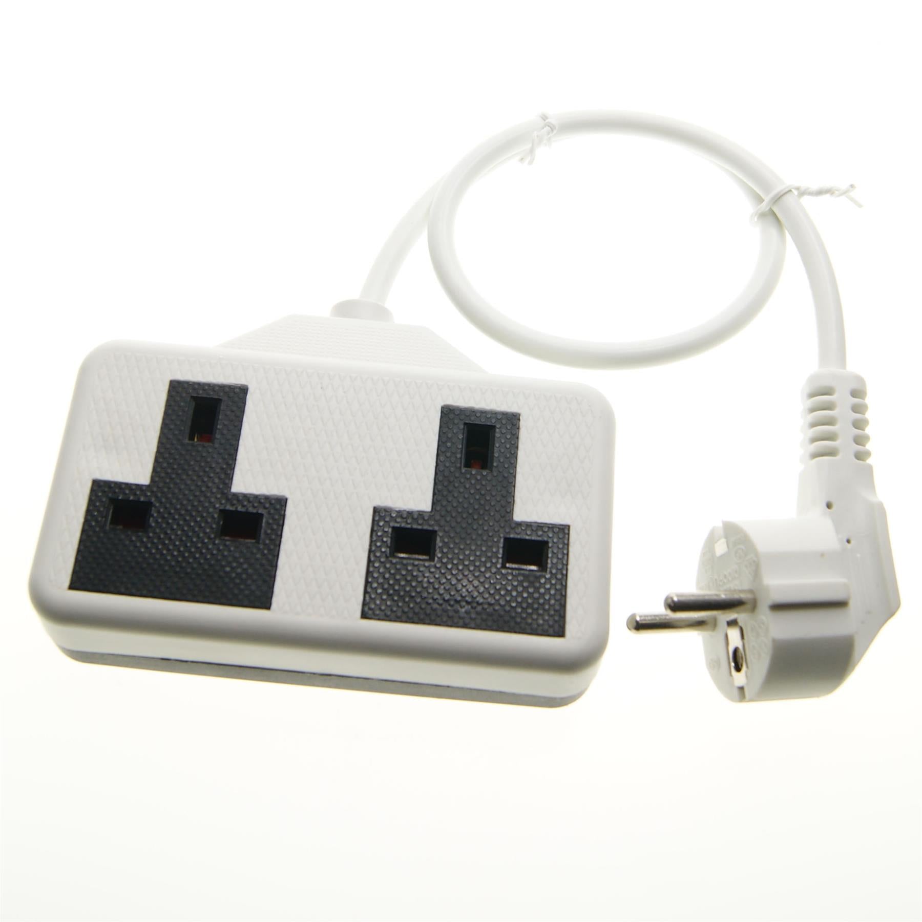 Euro EU French 0.5m Schuko Plug to 2 Gang White 13A UK Socket Hybrid Generator Adapter Fly Lead for Caravan Motor Home