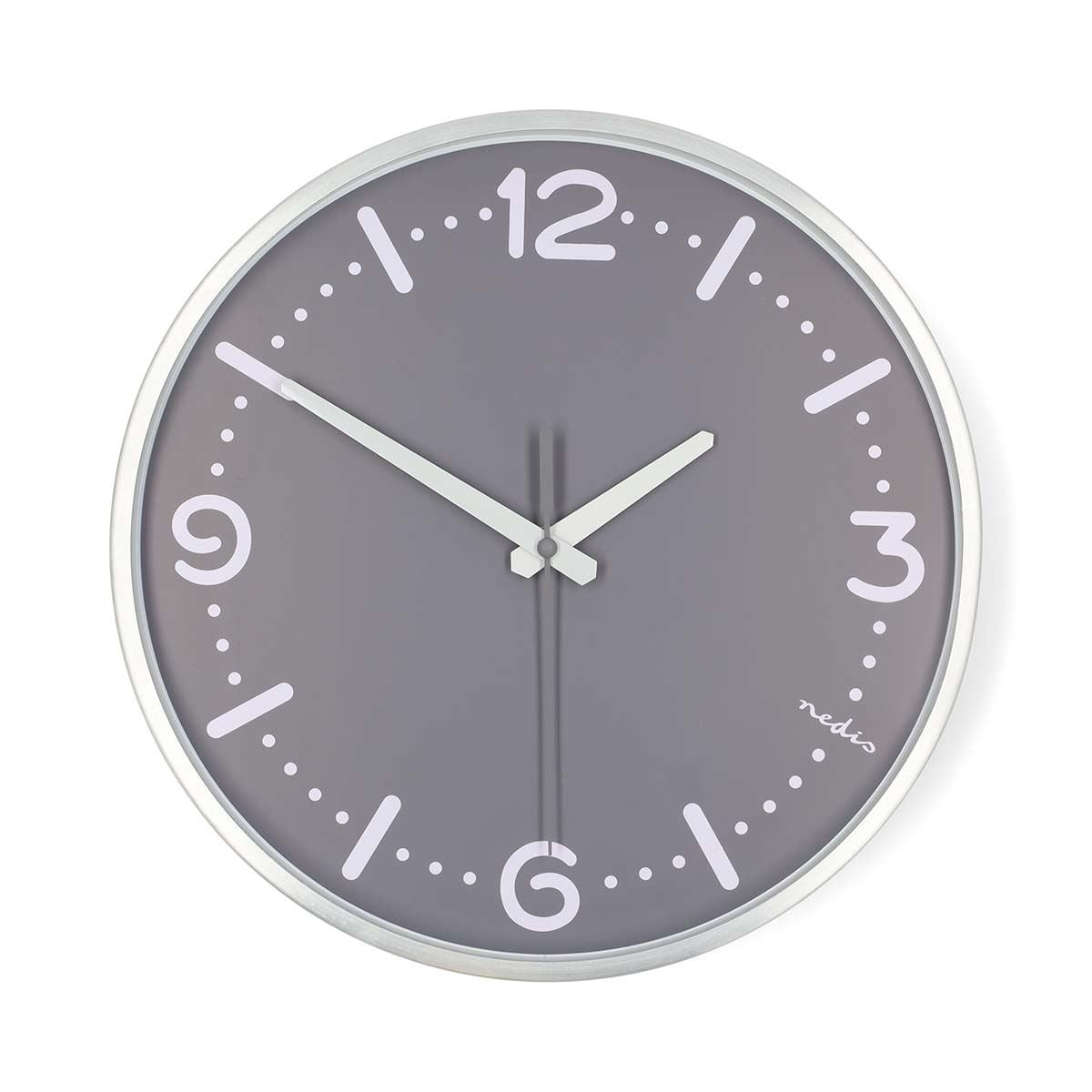 Nedis 30cm Wall Clock Silent Movement, Battery Powered -  Aluminium Silver